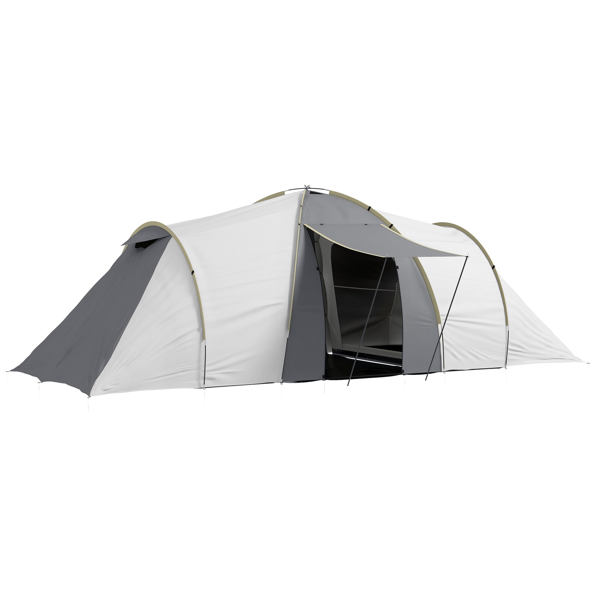 Outsunny Four-Man Tunnel Tent, with Two Bedrooms and Living Room - Grey/Yellow - North Peak Garden Furniture