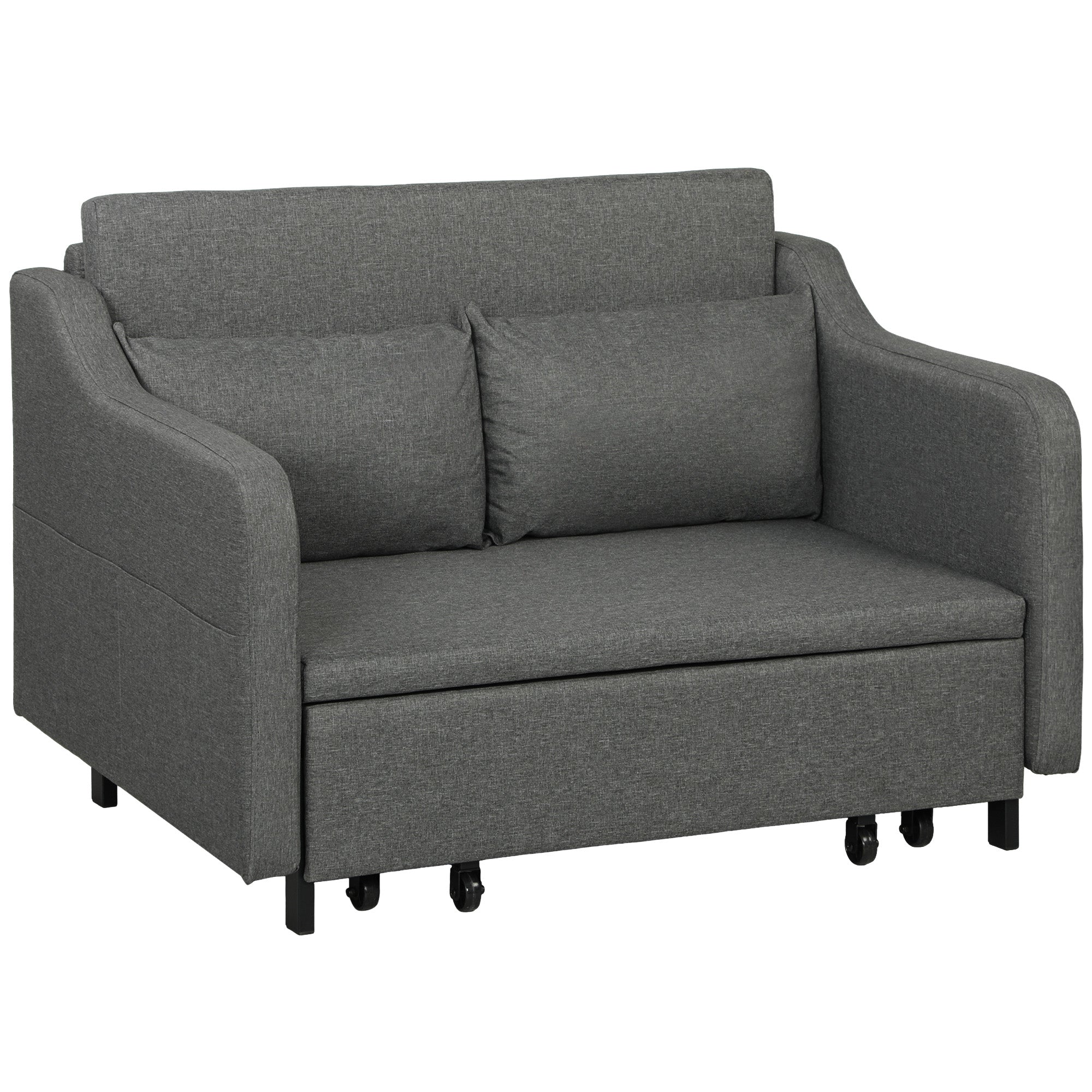 HOMCOM Two-Seater Pull-Out Sofa Bed - Grey - North Peak Garden Furniture