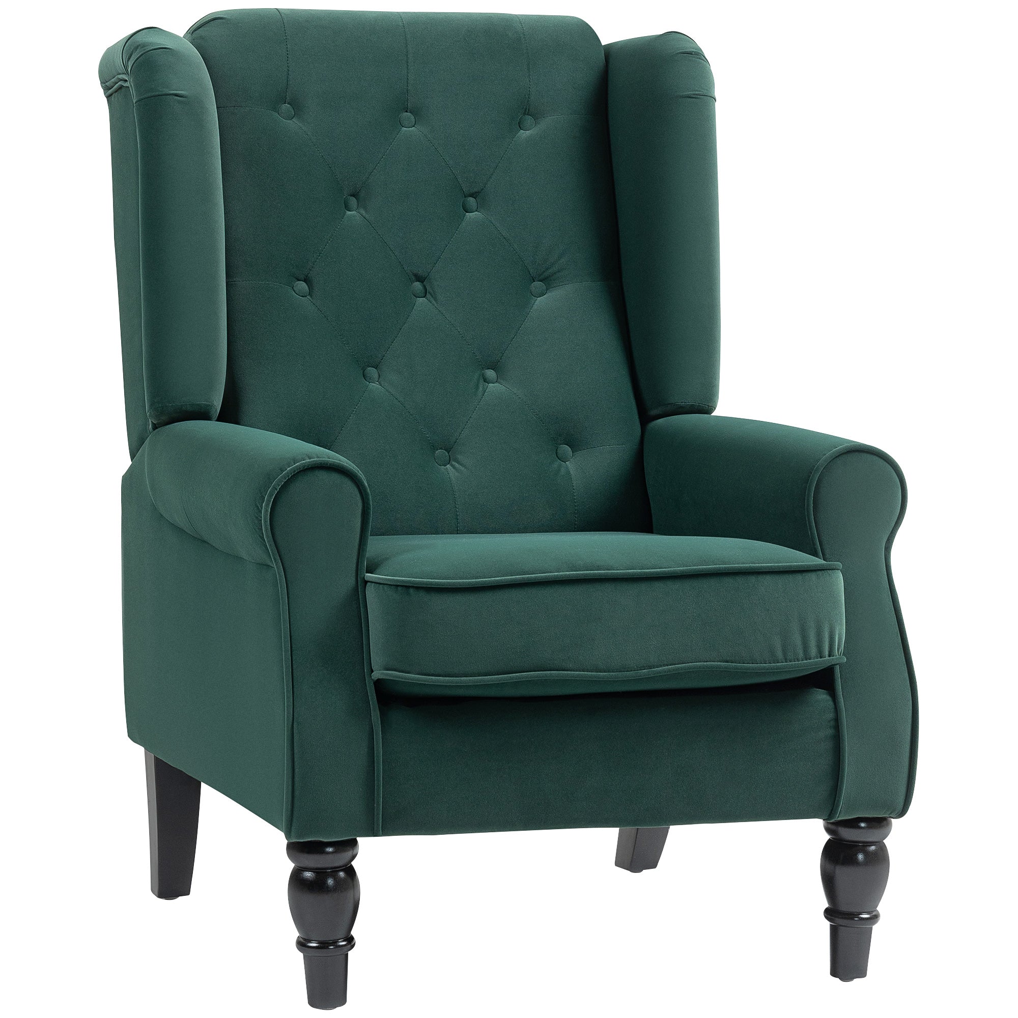 HOMCOM Wingback Accent Chair, Retro Upholstered Button Tufted Occasional Chair for Living Room and Bedroom, Green - North Peak Garden Furniture