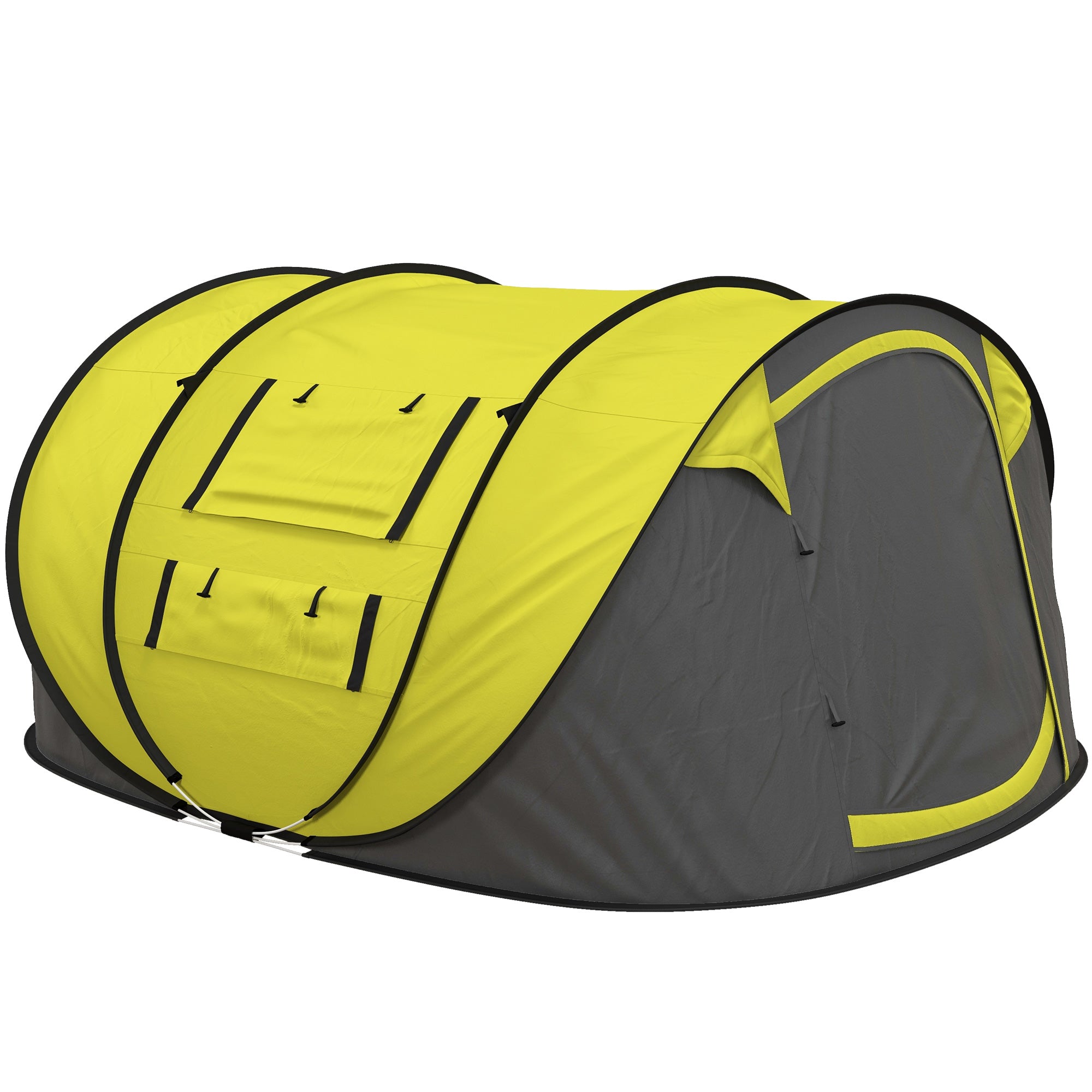 Outsunny 4-5 Person Pop-up Camping Tent Waterproof Family Tent w/ 2 Mesh Windows & PVC Windows Portable Carry Bag for Outdoor Trip, Yellow - North Peak Garden Furniture