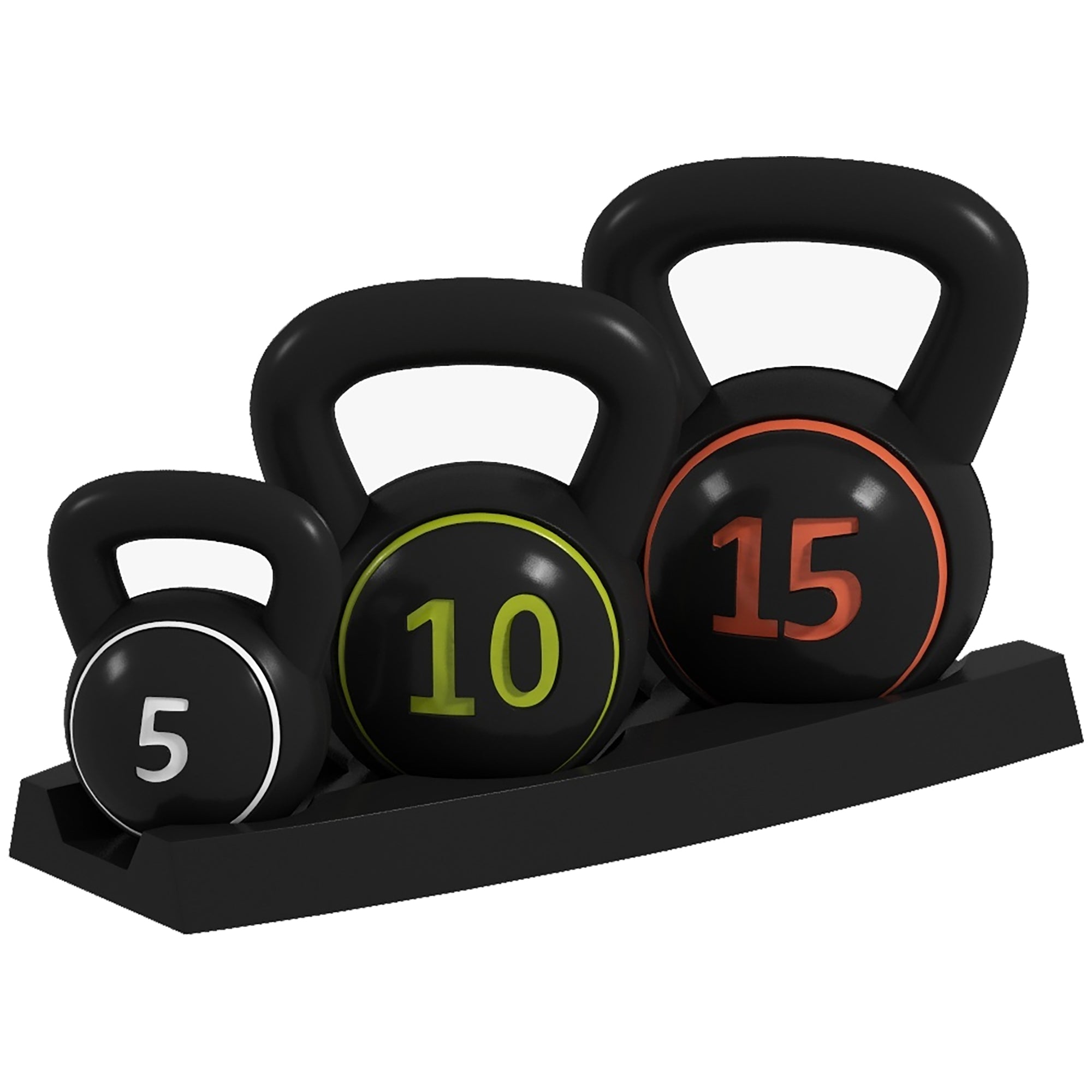 SPORTNOW Three-Piece Kettlebell Set, 5lbs, 10lbs, 15lbs with Storage Tray - North Peak Garden Furniture