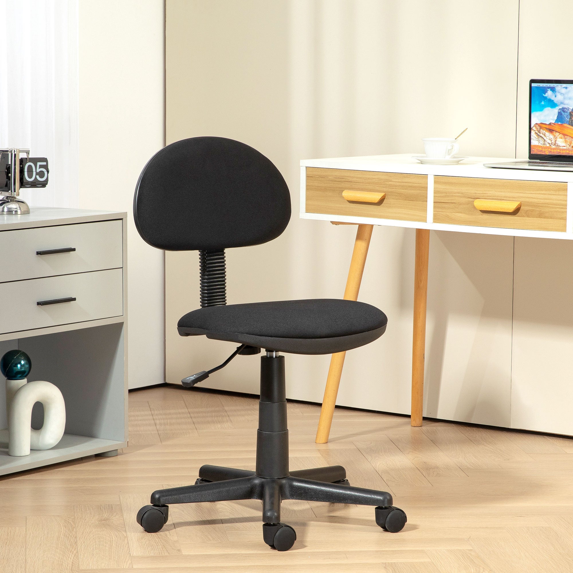 HOMCOM Small Armless Office Chair - Black - North Peak Garden Furniture