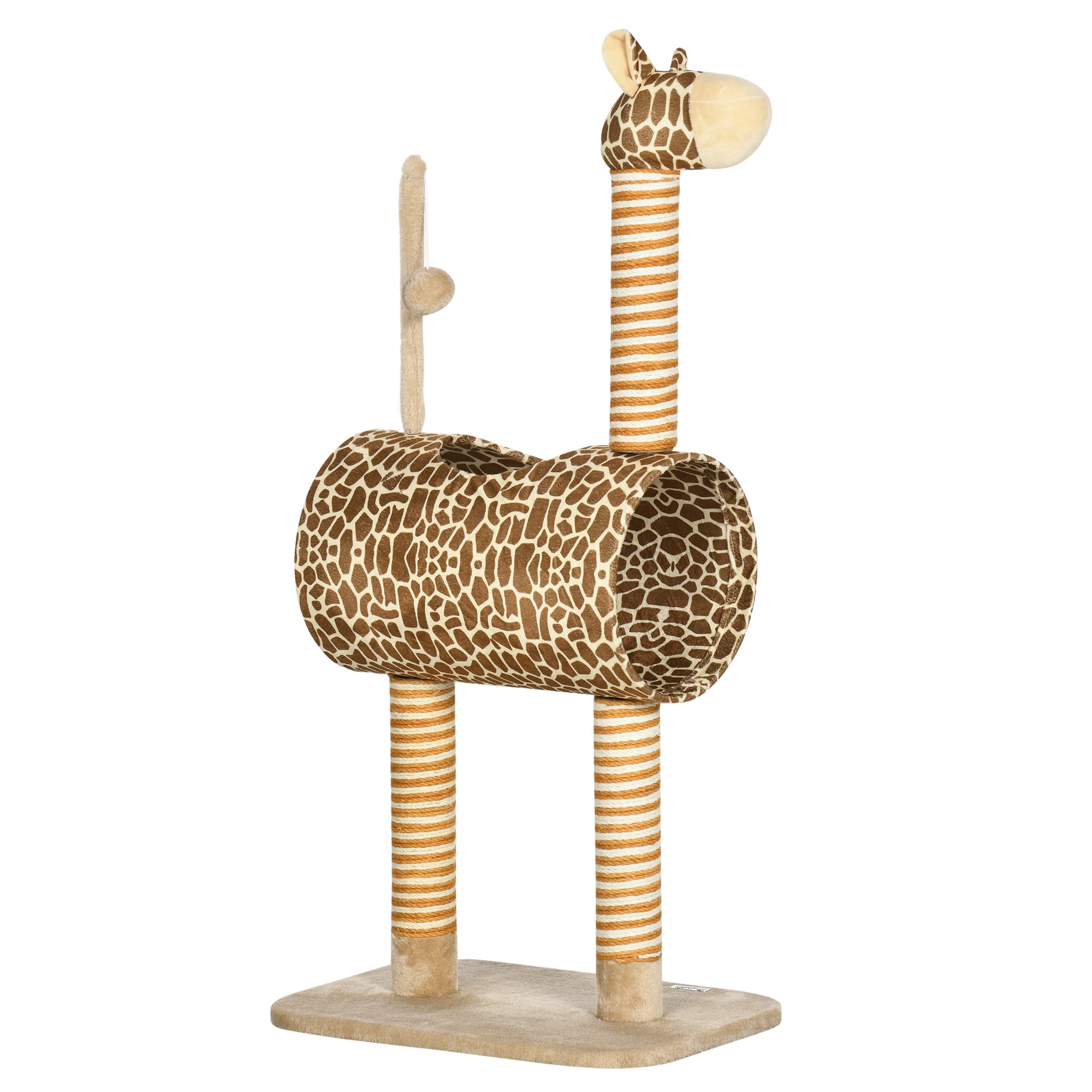 PawHut Giraffe-Designed Cat Tree, with Scratching Posts, Cat Tunnel, Toy Ball - Beige - North Peak Garden Furniture