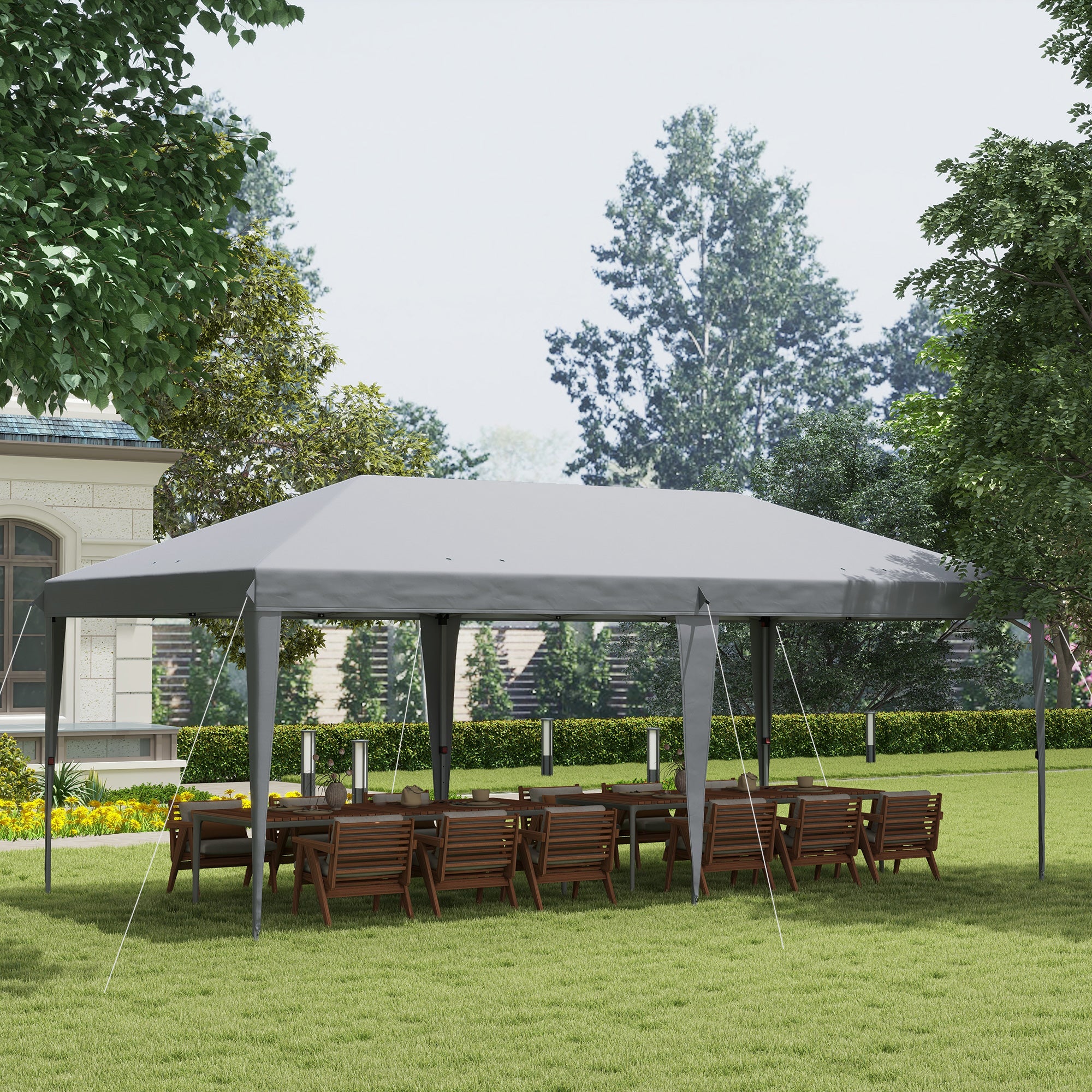 Outsunny 3 x 6 m Pop Up Gazebo, Foldable Canopy Tent, Height Adjustable Wedding Awning Canopy w/ Carrying Bag, Grey - North Peak Garden Furniture