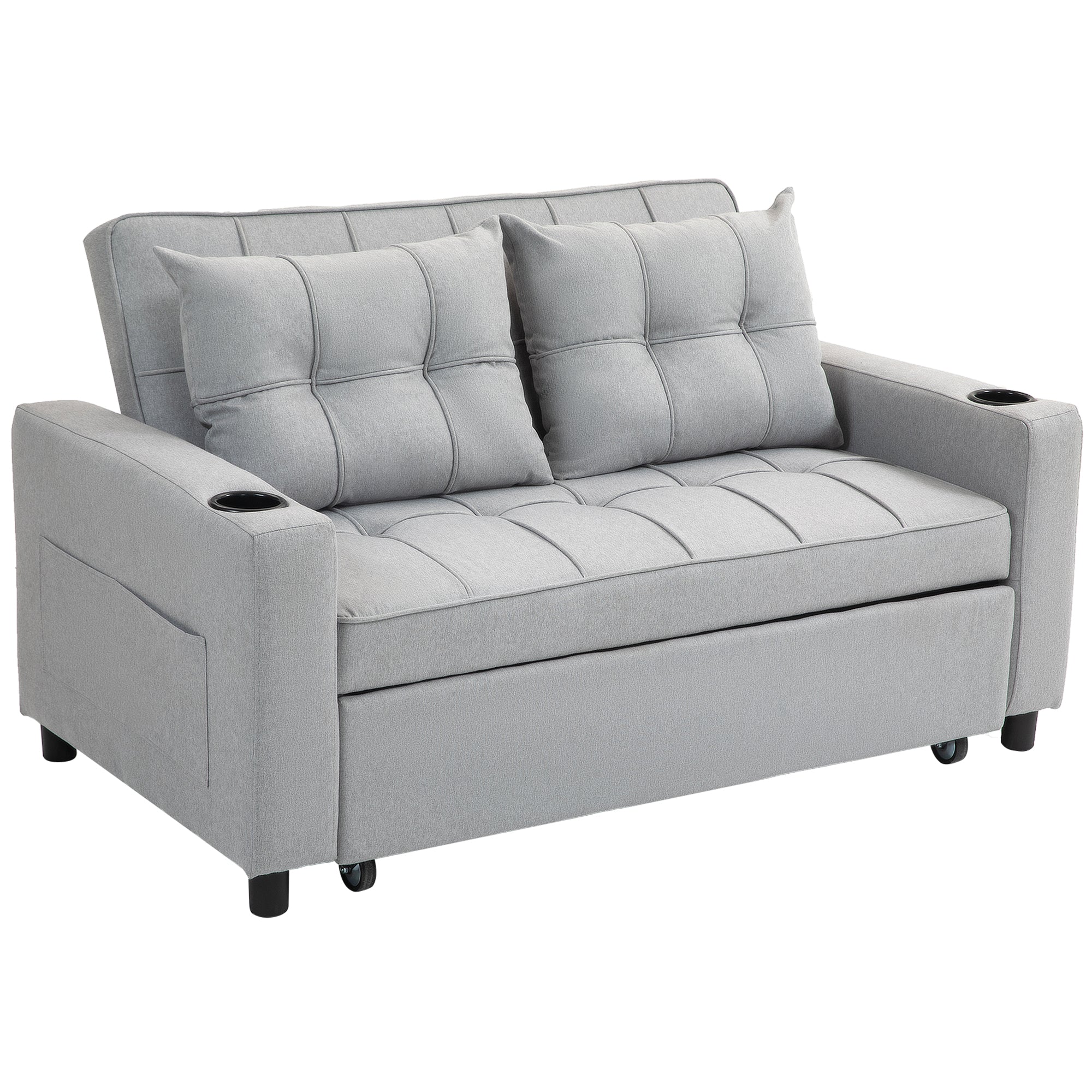 HOMCOM Two-Seater Pull-Out Sofa Bed - Light Grey - North Peak Garden Furniture