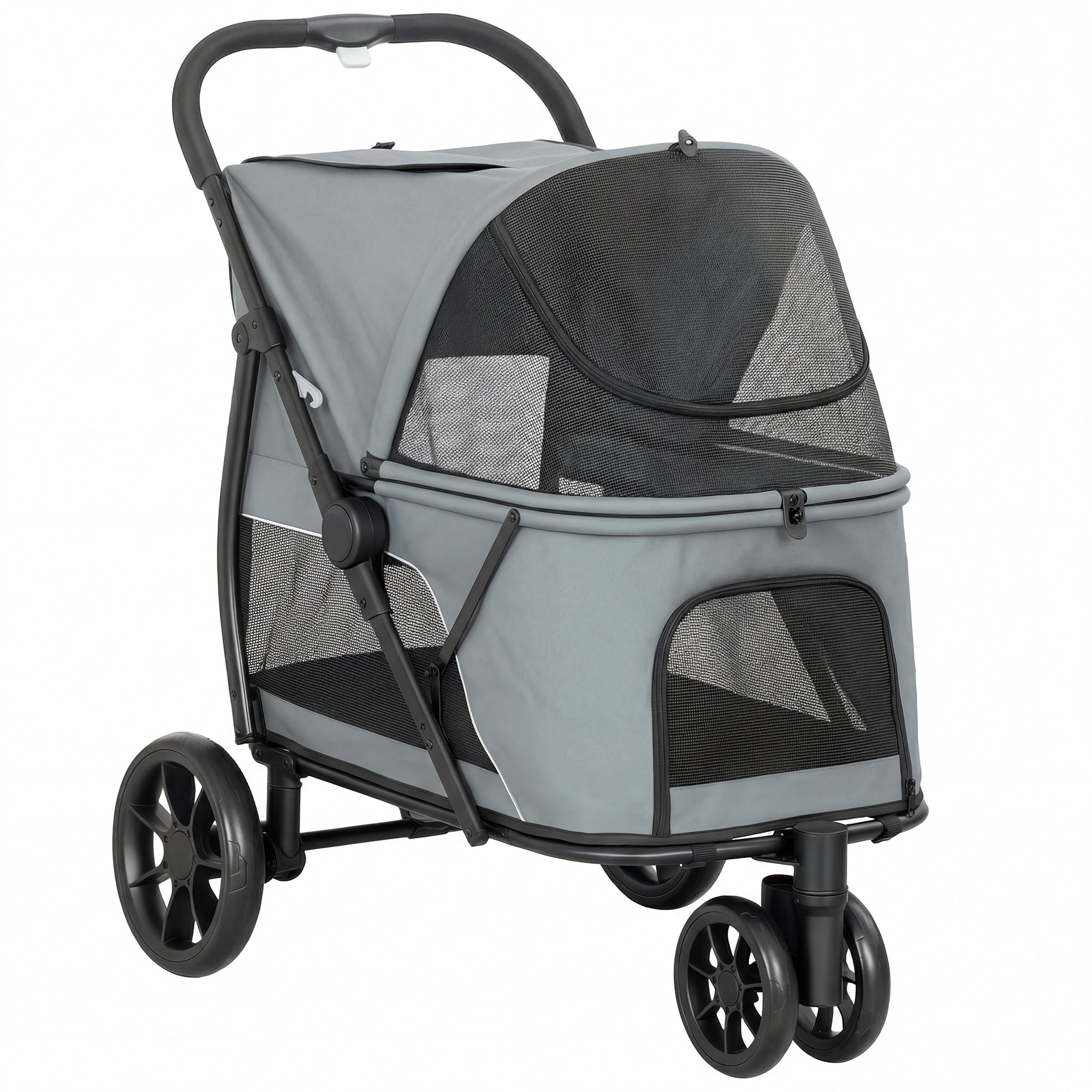 PawHut Dog Stroller, 3 Wheels Pet Stroller with Dual Entry, Easy One-Click Quick Fold, Mesh Windows, Washable Cushion