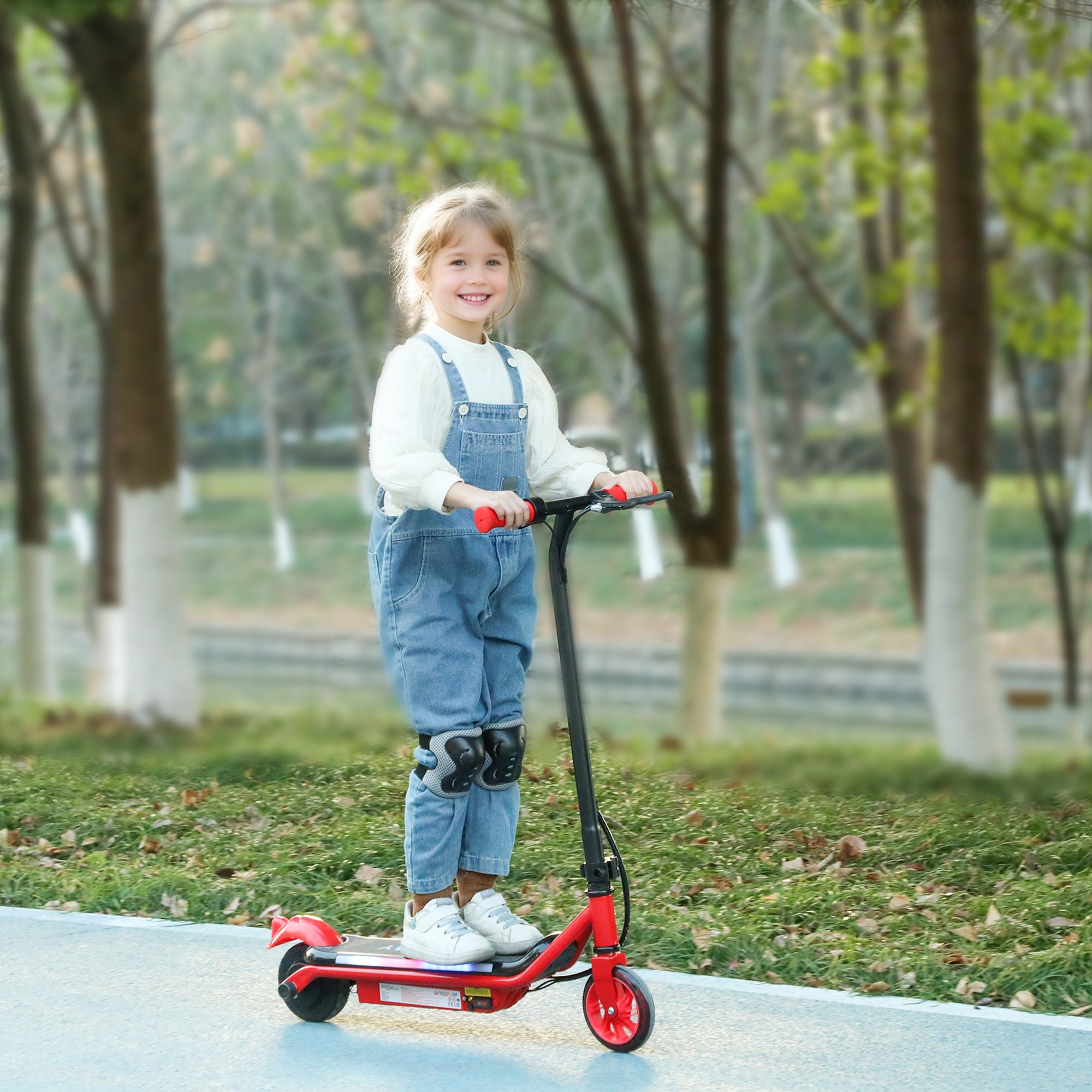 AIYAPLAY Electric Scooter for Kids Ages 6-14, with Dual Brakes, Flash Wheel and Colourful Light, Kids Electric Scooter E Scooter, Up to 12 KM/H & 10 KM, Red - North Peak Garden Furniture