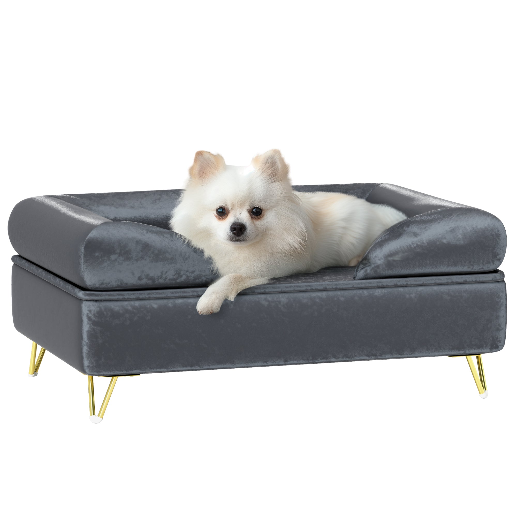PawHut Cat Sofa Pet Couch w/ Removable Backrest, Soft Cushion, Washable Cover, for Small and Medium Sized Dogs, Grey - North Peak Garden Furniture