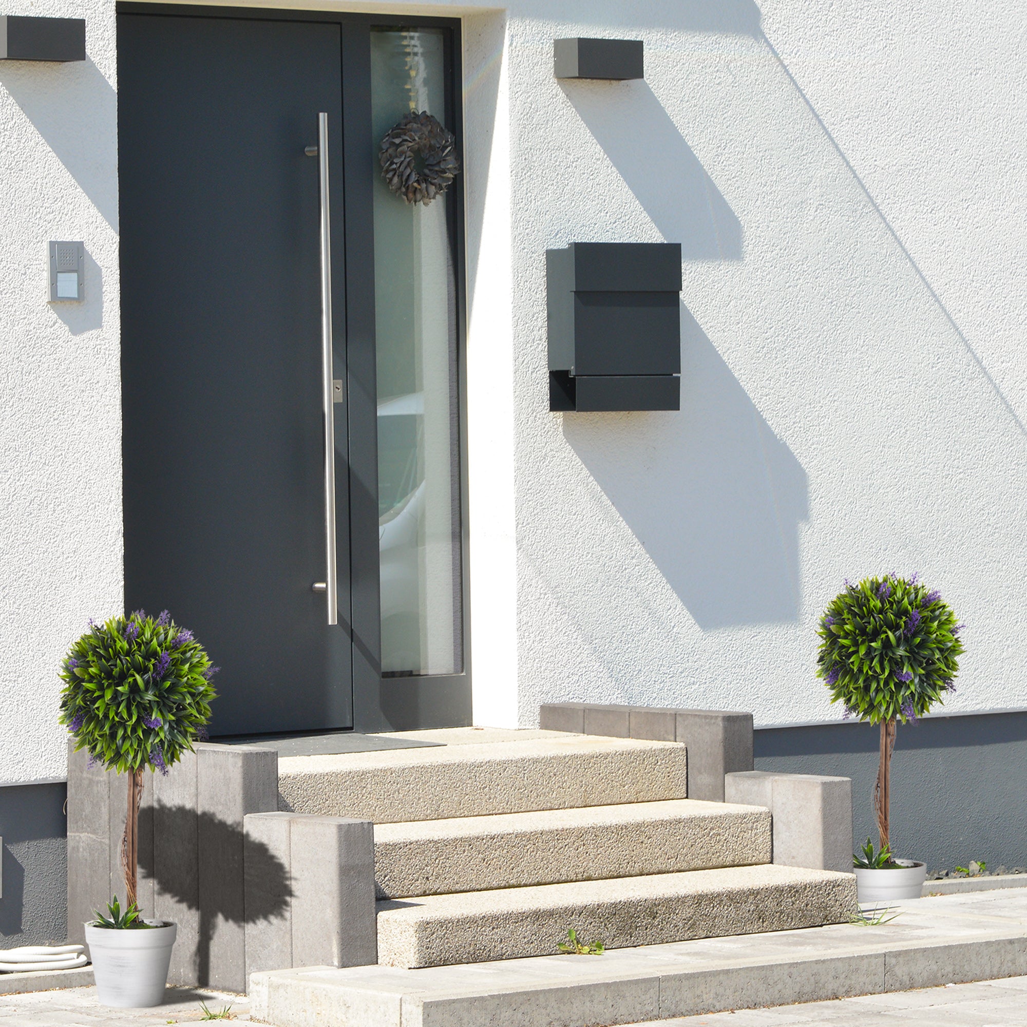 HOMCOM Set of 2 Decorative Artificial Plants Ball Trees with Lavender Flowers in Pot Fake Plants for Home Indoor Outdoor Decor, 60cm, Green - North Peak Garden Furniture