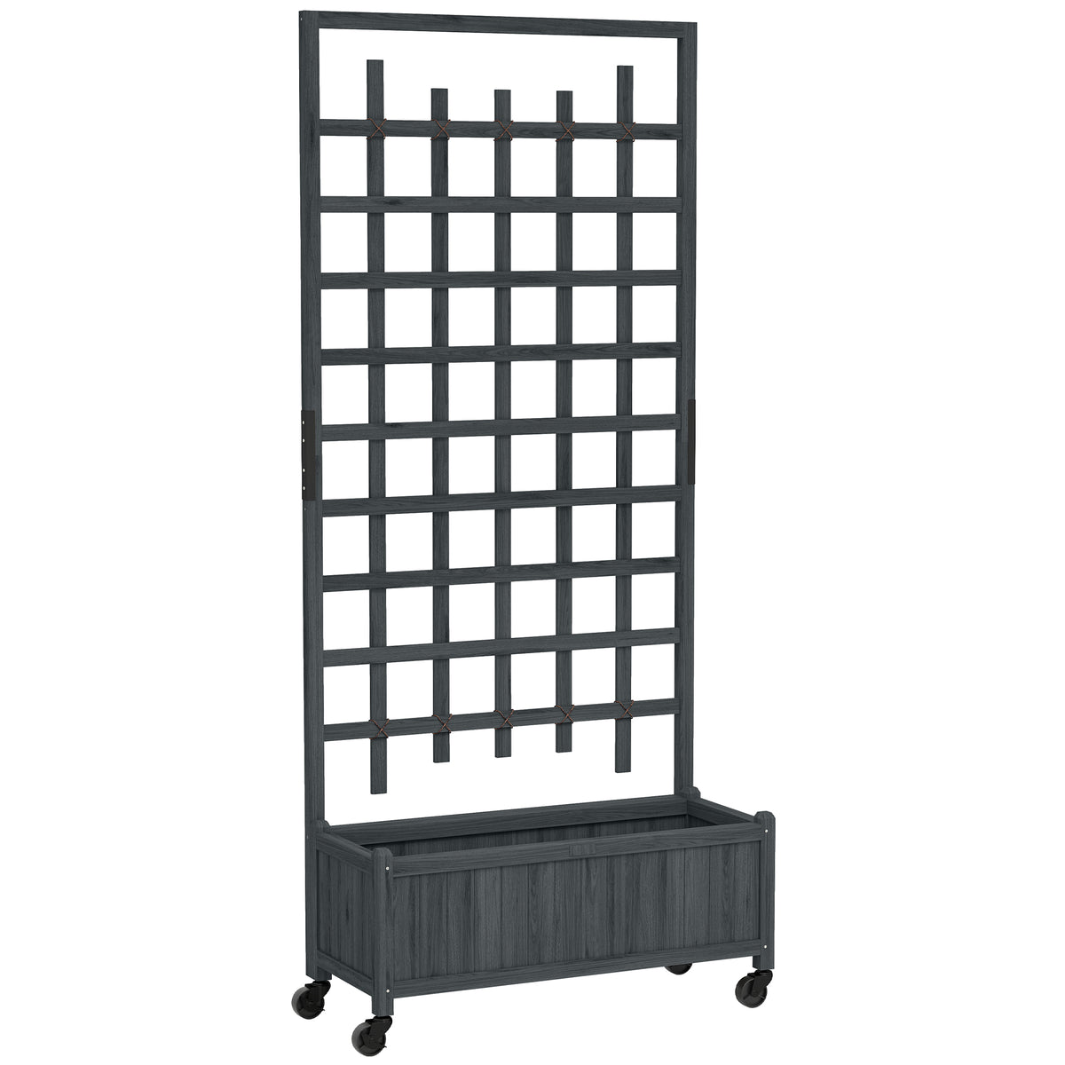 Outsunny Wooden Trellis Planter, Raised Garden Bed with Wheels, to Climb and Grow Vegetables, Herbs and Flowers, Grey