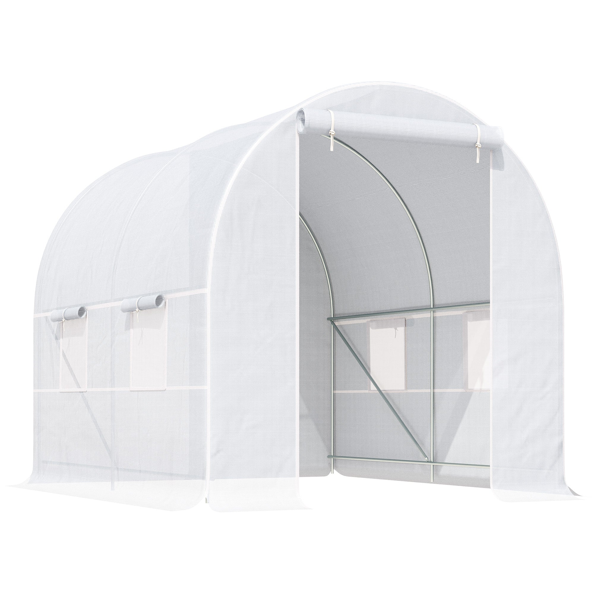 Outsunny 2.5 x 2 x 2 m Polytunnel Greenhouse, Walk-in Green House for Garden with Mesh Windows, Galvanised Steel Frame, White - North Peak Garden Furniture