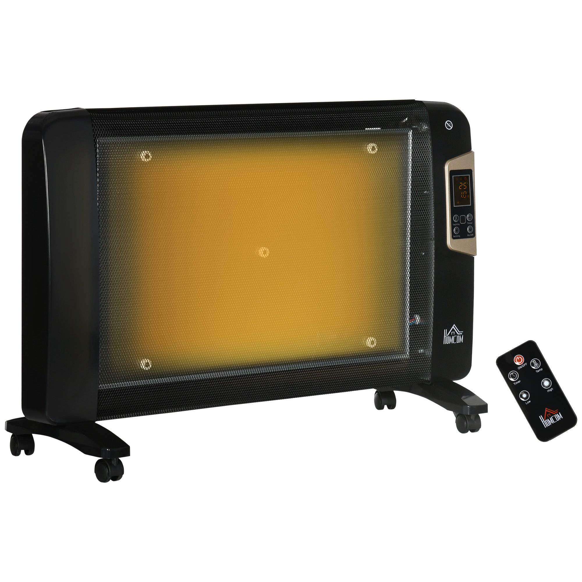 HOMCOM Mica Electric Space Heater, Portable Heater for Home with 2 Heat Settings, Living Room, Study, Garage, Adjustable Temperature 18-30°C, 1000W/2000W, Black - North Peak Garden Furniture