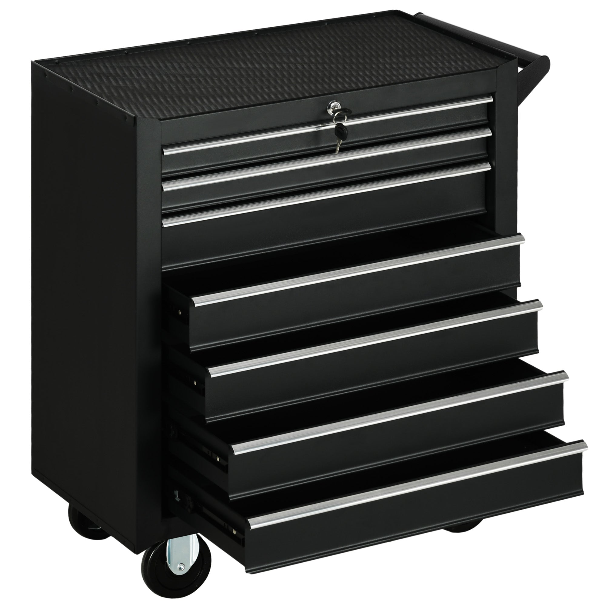 DURHAND 7-Drawer Rolling Tool Chest on Wheels, Lockable Tool Cabinet with Side Handle, Metal Tool Box Trolley for Garage, Workshop, Matte Black - North Peak Garden Furniture