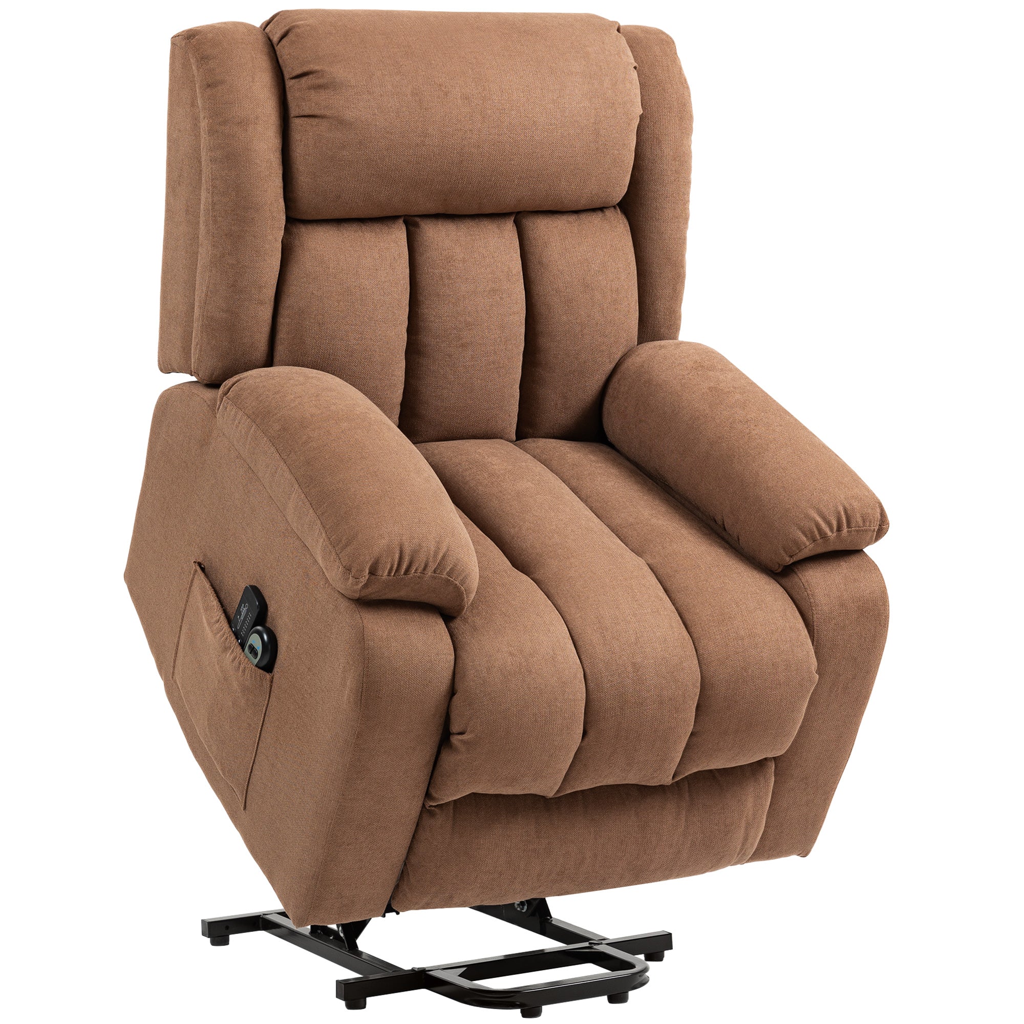 HOMCOM Power Lift Recliner Chair with Massage, Overstuffed Lift Chair for Elderly with Footrest, Remote and Side Pocket, Brown