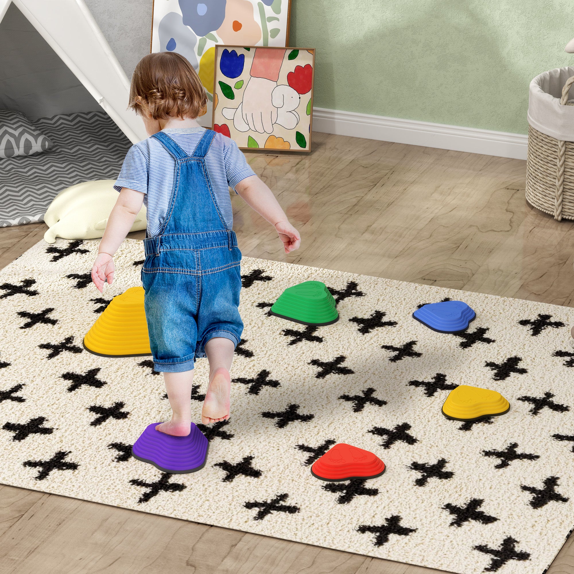 AIYAPLAY 6-Piece Heart-Shaped Kids Balance Stepping Stones and Motor Skills, Multicoloured - North Peak Garden Furniture