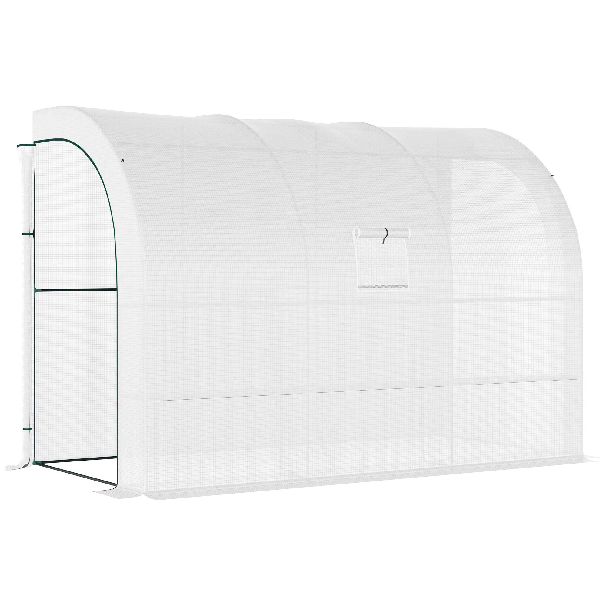 Outsunny Outdoor Walk-In Greenhouse, Plant Nursery with Zippered Doors, PE Cover and 3-Tier Shelves, White, 300 x 150 x 213 cm - North Peak Garden Furniture