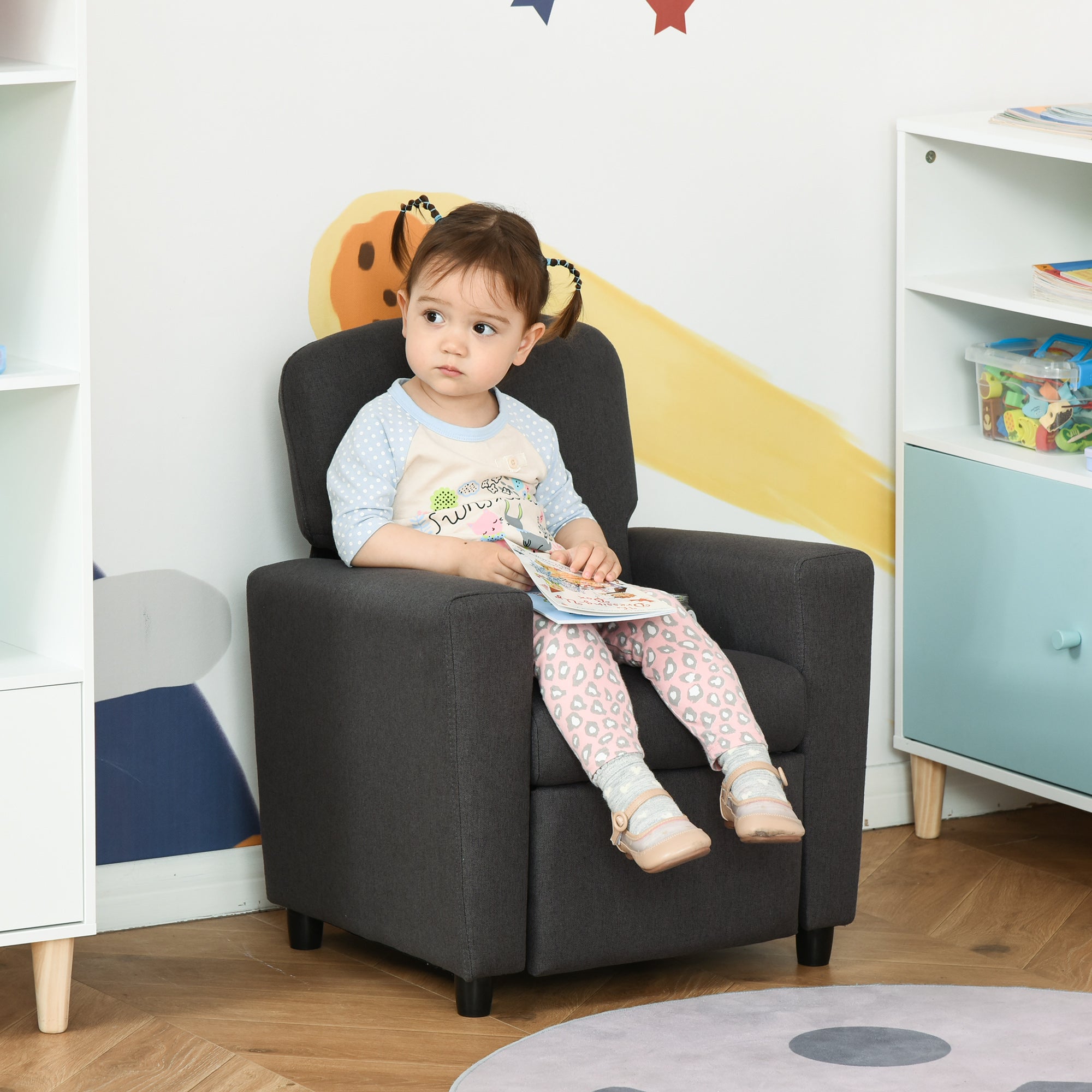 HOMCOM 2 in 1 design Kids Sofa Armchair with Footrest for Children Playroom Bedroom Living Room, 55 x 50 x 67cm, Grey - North Peak Garden Furniture