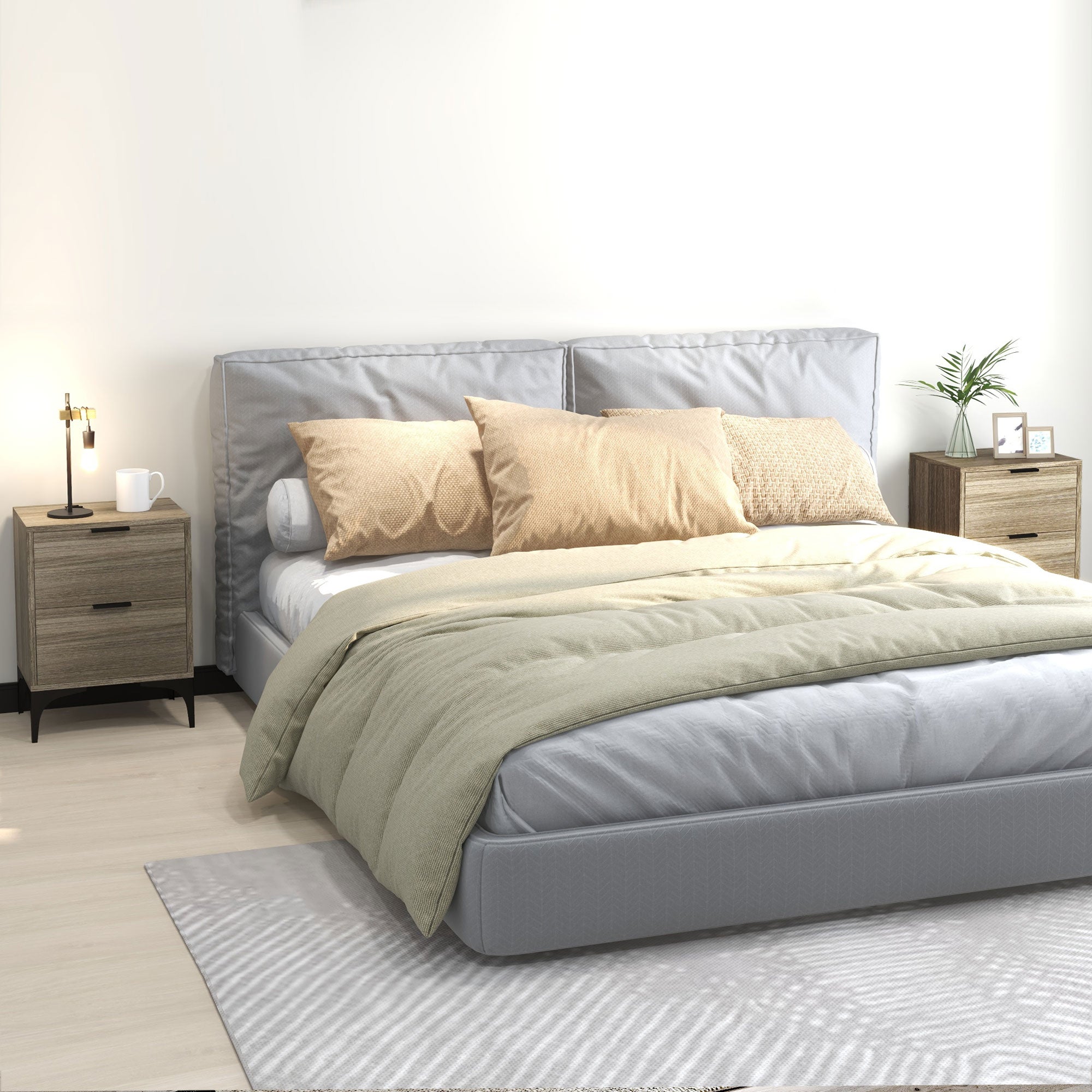 HOMCOM Set of Two Wood Effect Bedside Tables - North Peak Garden Furniture