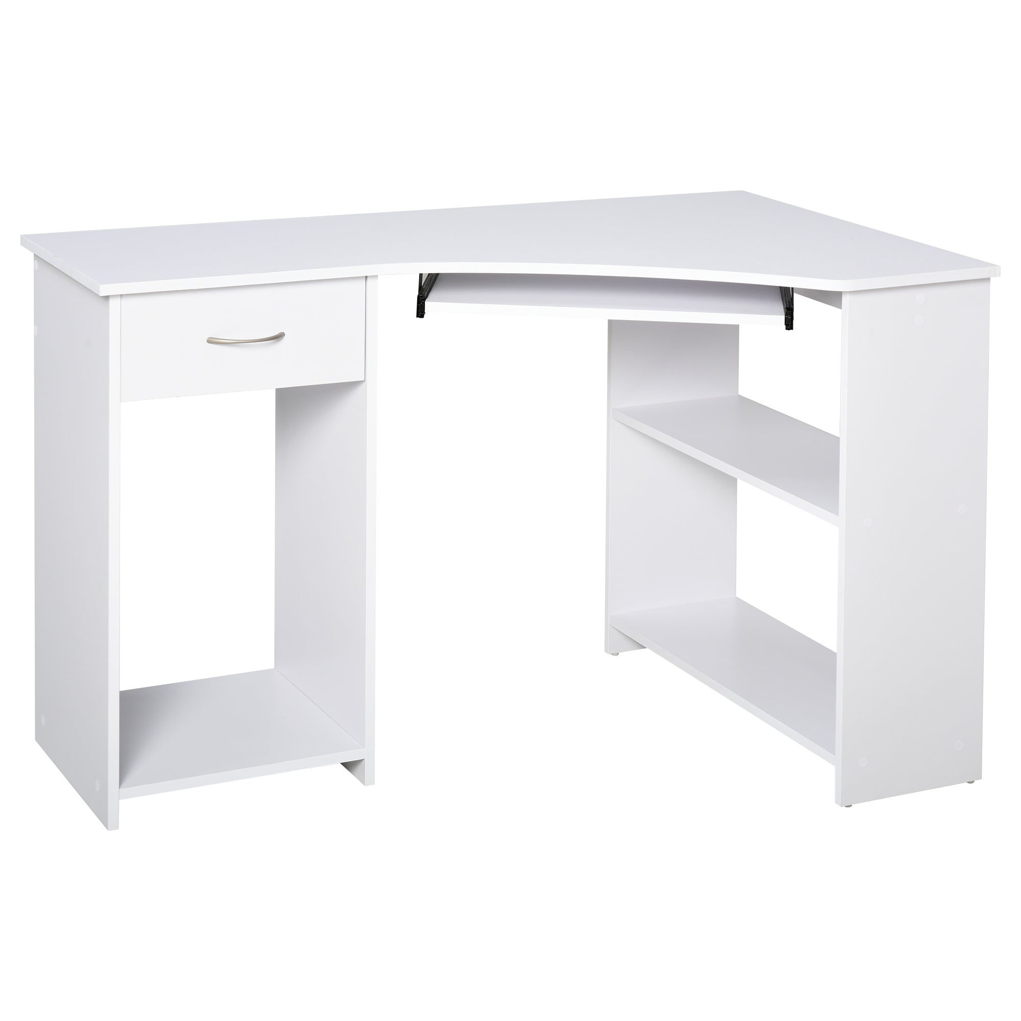 HOMCOM L-Shaped Corner Computer Desk w/ 2 Shelves Wide Worktop Keyboard Tray Drawer & CPU Stand Home Office Study Bedroom Furniture White - North Peak Garden Furniture