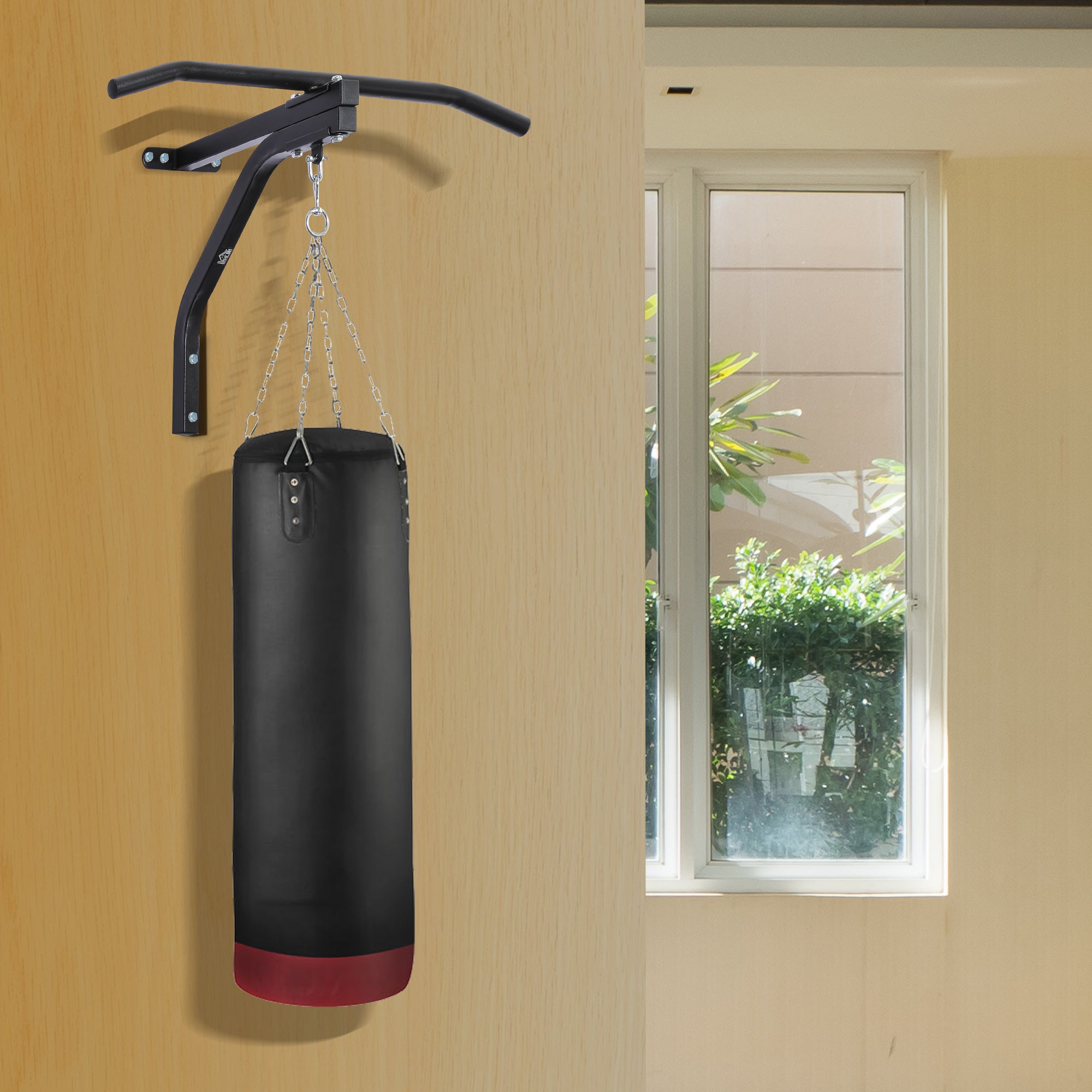 HOMCOM Punching Bag Hanger Wall Mount Bracket Kick Boxing MMA Training Frame Home Fitness Workout Pull Up Bar, Black - North Peak Garden Furniture