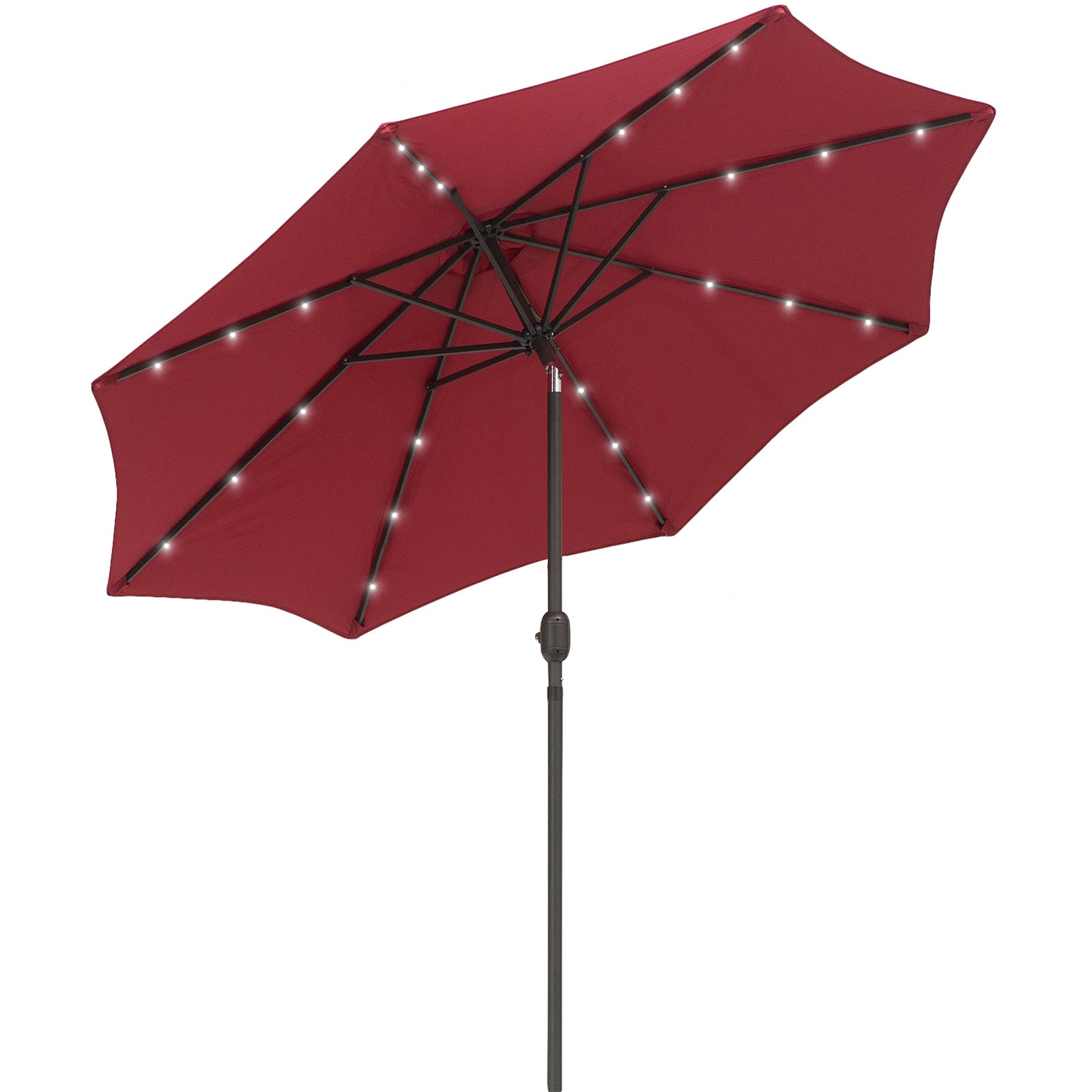 Outsunny 2.7m Patio Garden Umbrella Outdoor Parasol with Tilt Crank and 24 LEDs Lights (Red) - North Peak Garden Furniture