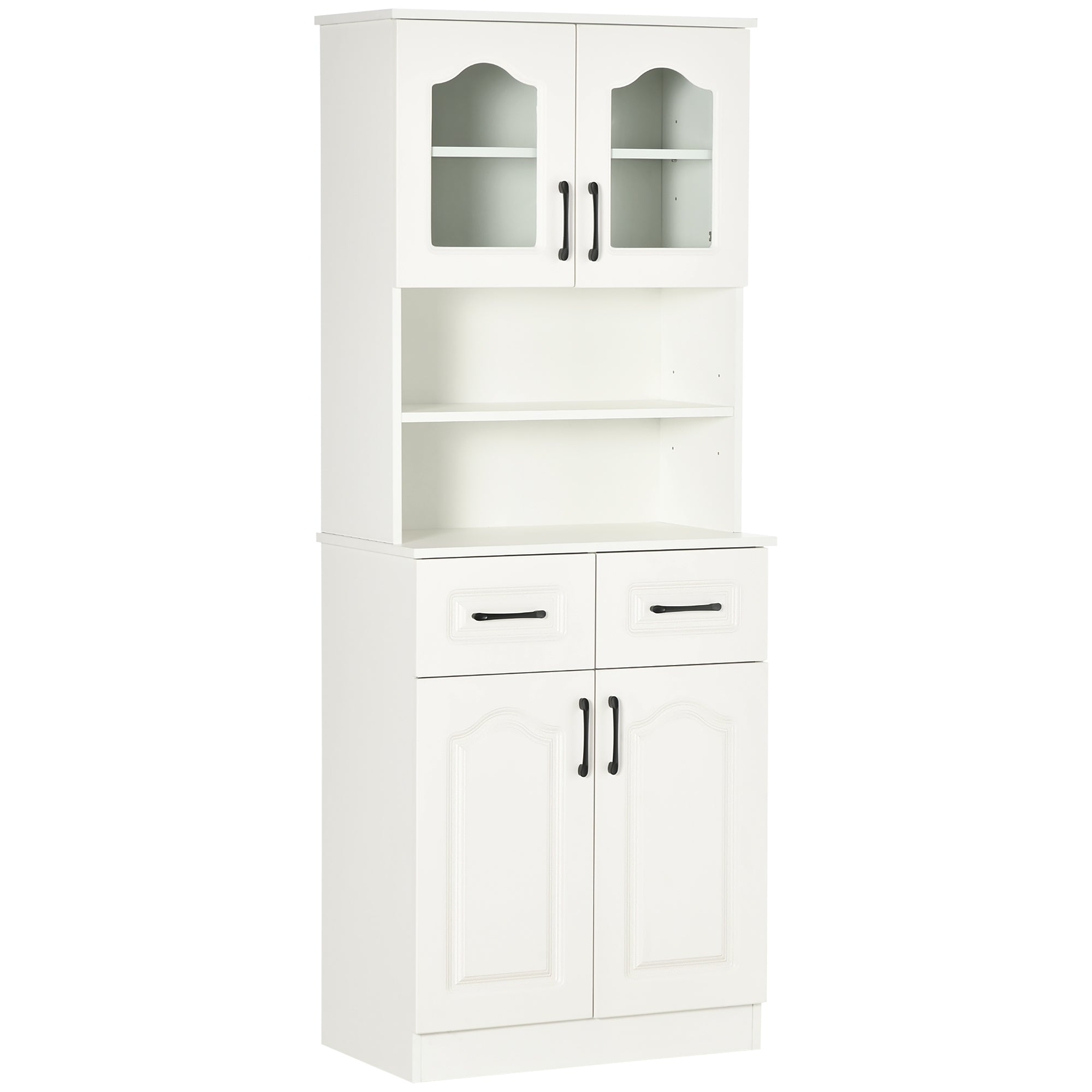 HOMCOM Kitchen Cupboard, Freestanding Storage Cabinet with 2 Adjustable Shelves, 2 Drawers and Open Counter for Living Room, Dining Room, 168cm, White - North Peak Garden Furniture