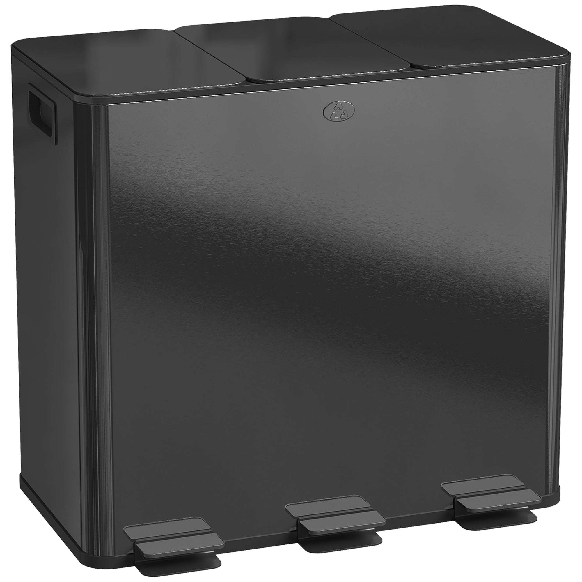 HOMCOM 3 x 20L Pedal Bin, Steel Triple Kitchen Bin with Soft Close Lid, Removable Inner Buckets, Fingerprint-Proof, Black