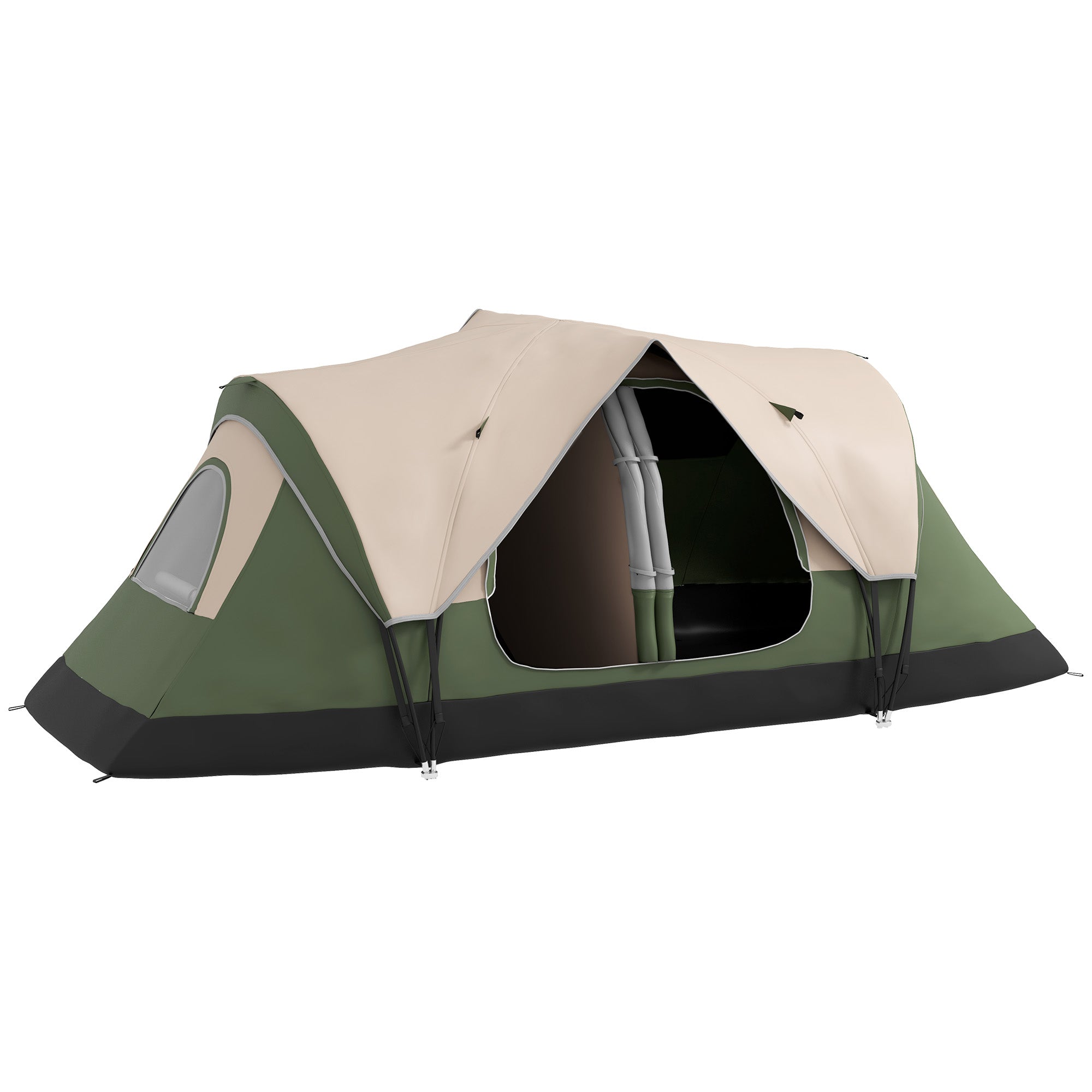 Outsunny Camping Tent for 6-8 Man with 2000mm Waterproof Rainfly and Carry Bag for Fishing Hiking Festival, Dark Green - North Peak Garden Furniture