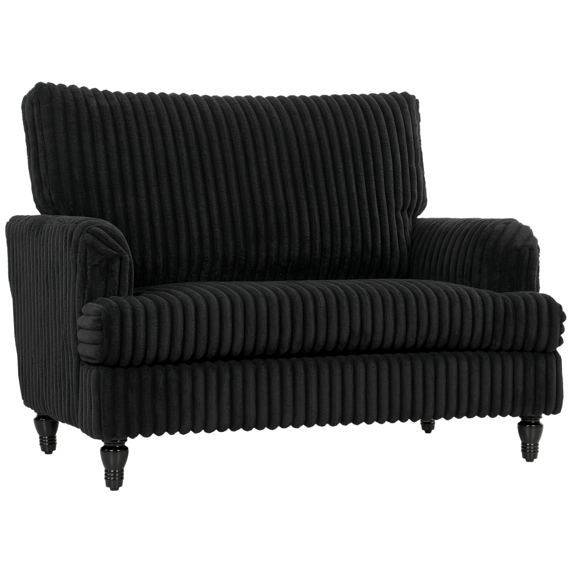 HOMCOM Corduroy Single Sofa Armchair, Modern Accent Chair with Stripes, Turned Legs and Wide Seat, Black