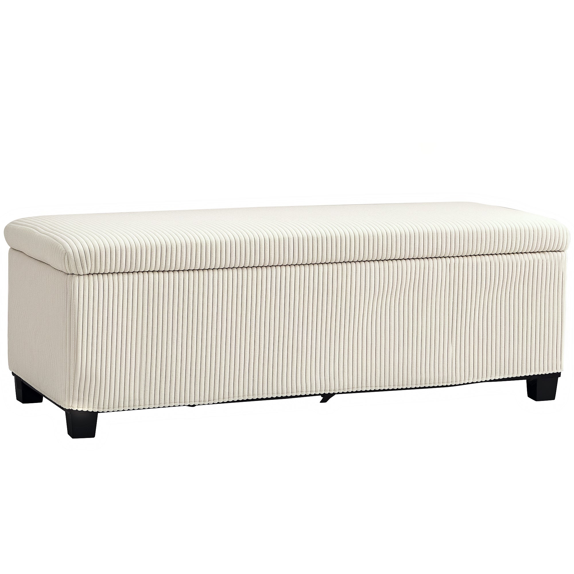 HOMCOM Storage Ottoman Bench, Corduroy Footstool with Removable Lid and Legs, 112cm Storage Chest Box for Living Room, Bedroom, Hallway, Beige - North Peak Garden Furniture