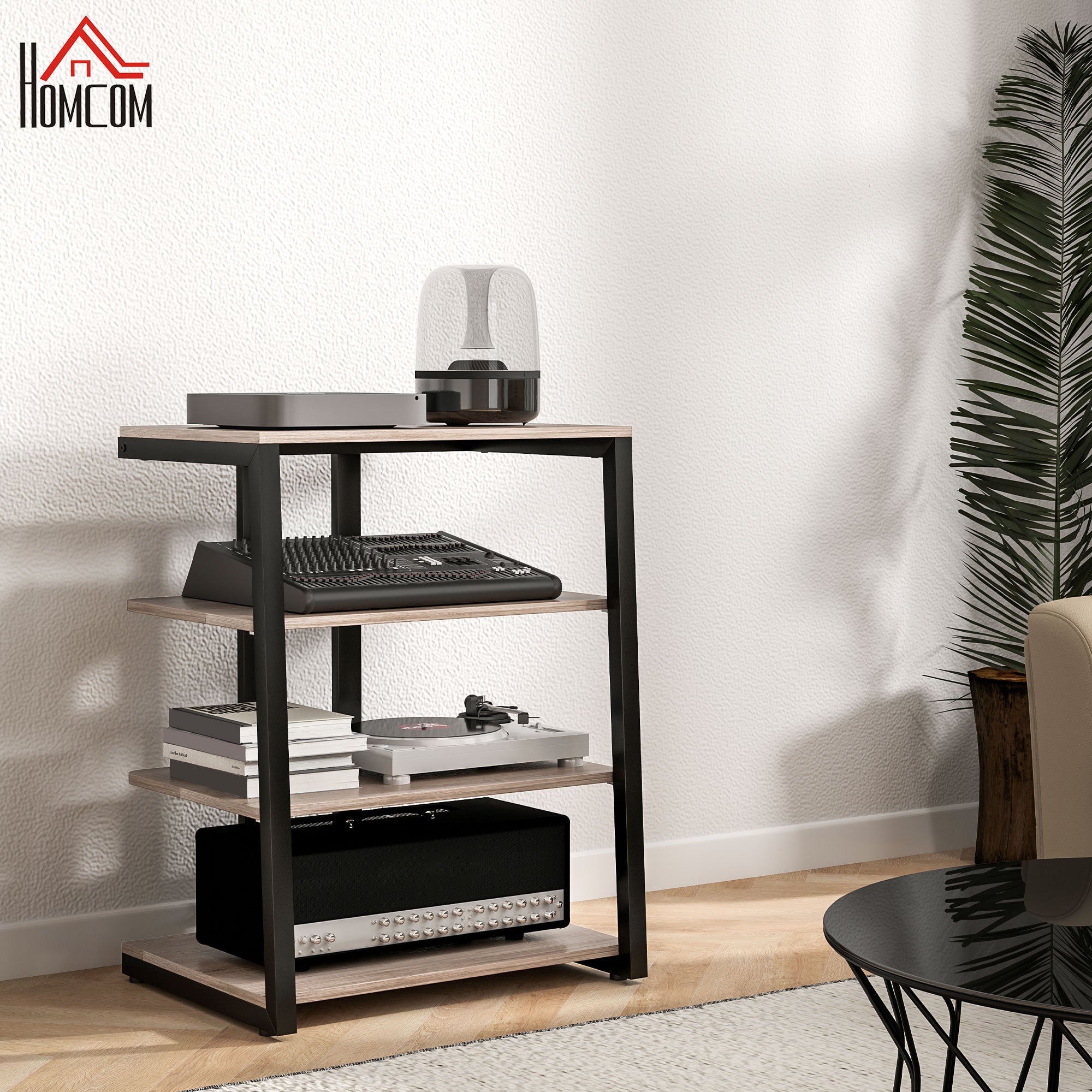 HOMCOM HiFi Stand, with Four Storage Shelves - Grey - North Peak Garden Furniture