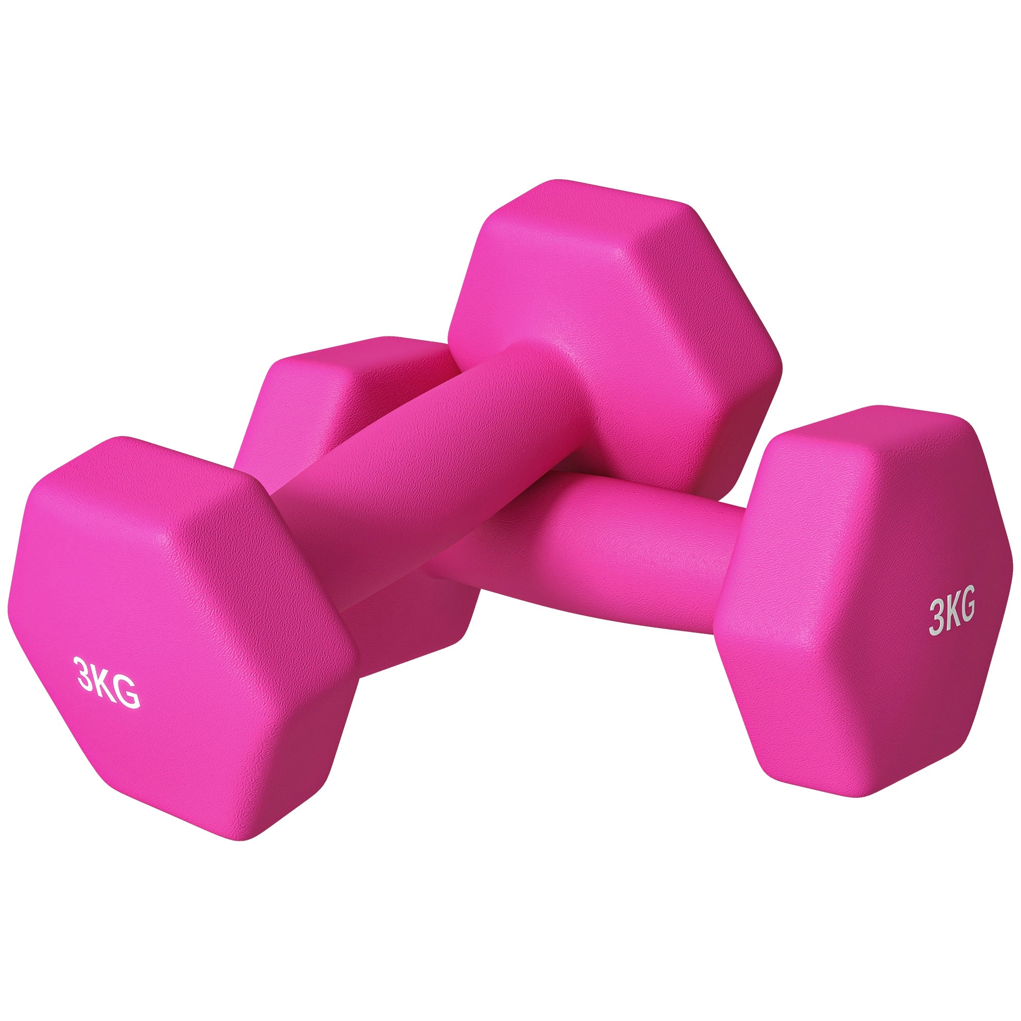 SPORTNOW 2 x 3kg Hexagonal Dumbbells Weights Set with Non-Slip Grip for Home Gym Workout, Pink - North Peak Garden Furniture