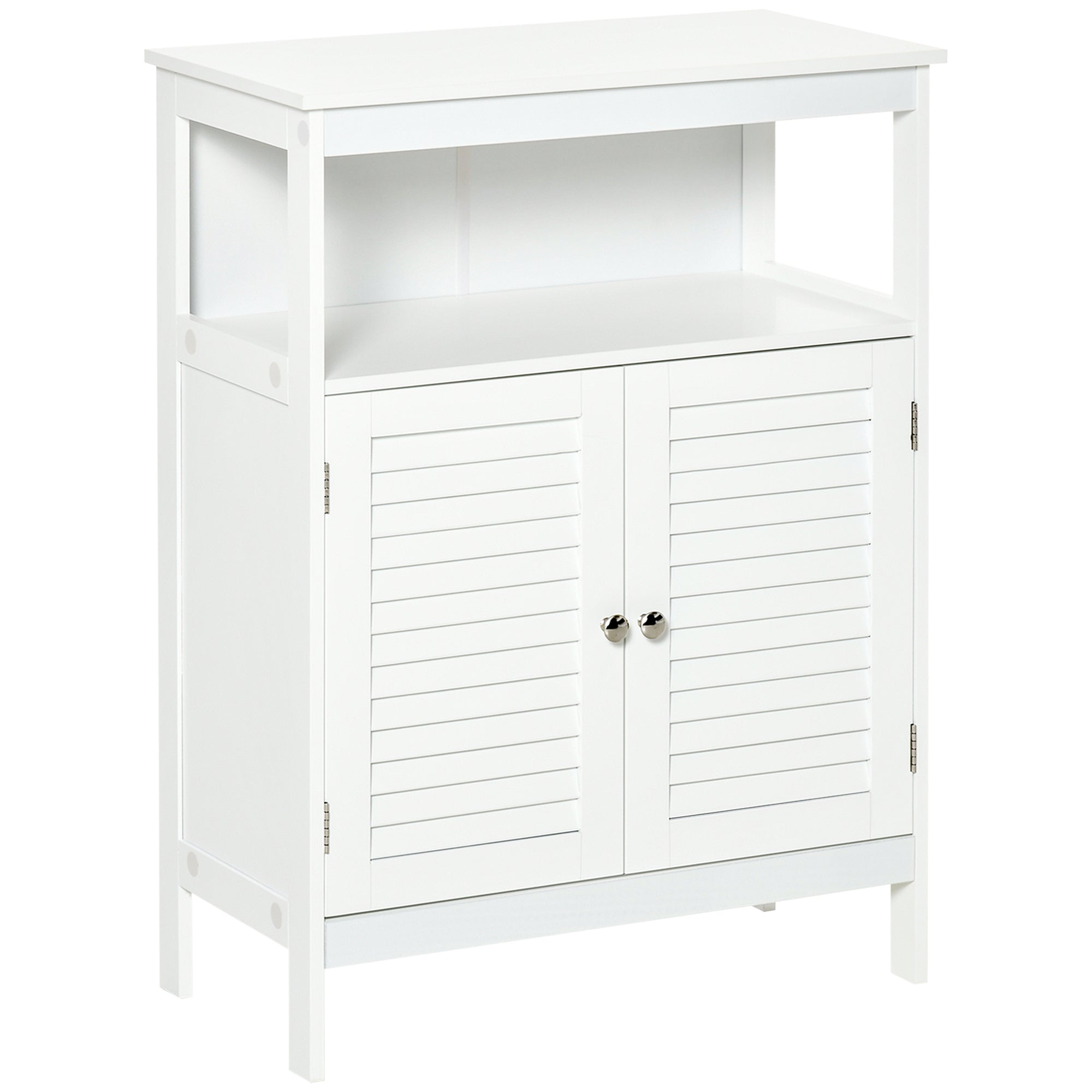 kleankin Bathroom Storage Unit Cabinet with Open Storage Shelf, Freestanding Floor Cabinet Organizer with 2 Doors for Living Room Kitchen Entryway, White - North Peak Garden Furniture