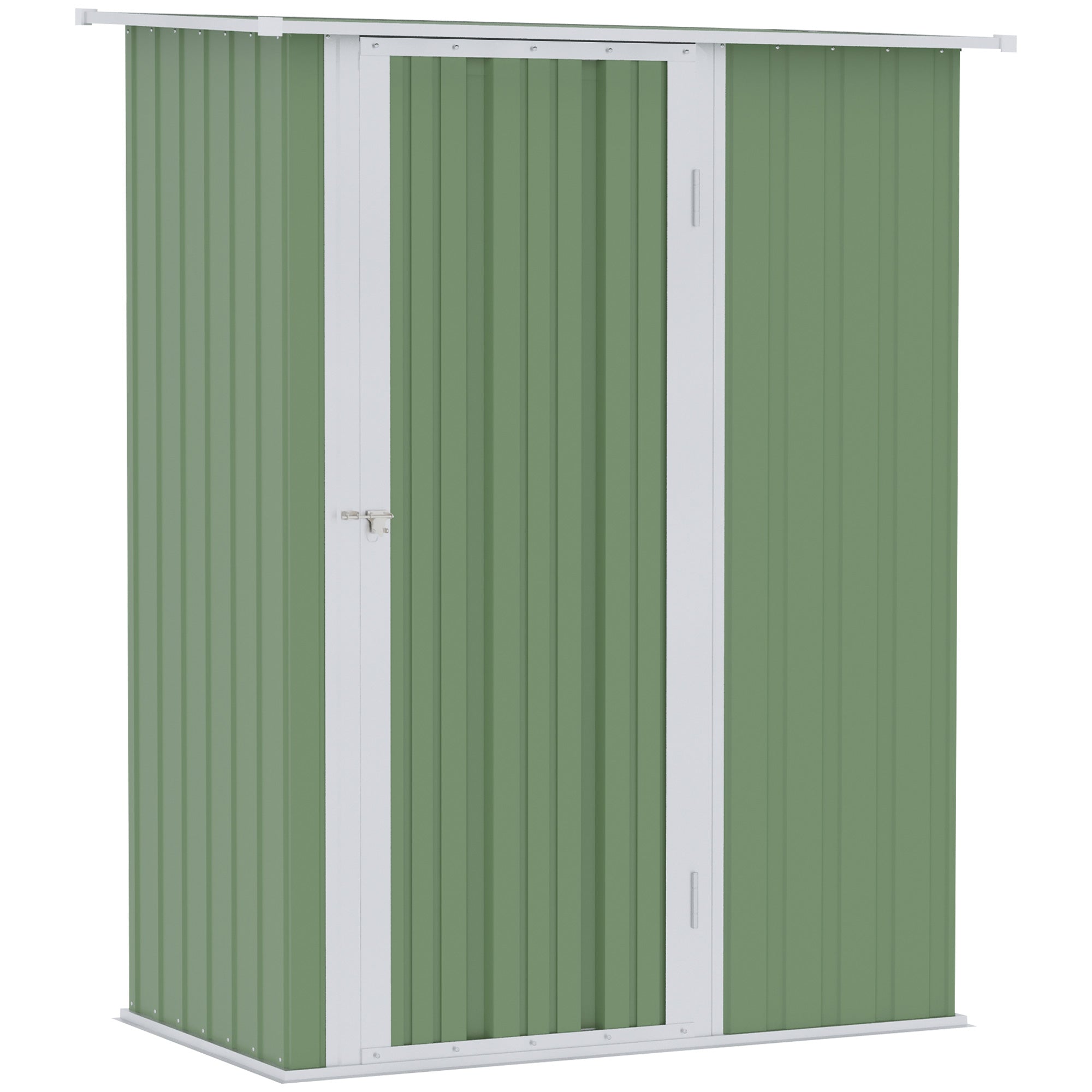Outsunny 5ft x 3ft Garden Metal Storage Shed, Outdoor Tool Shed with Sloped Roof, Lockable Door for Tools, Equipment, Light Green - North Peak Garden Furniture