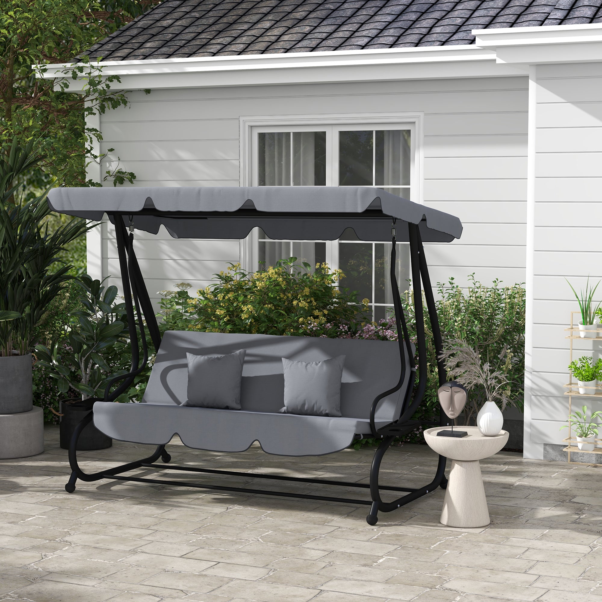 Outsunny Three-Person garden Swing Chair, with Adjustable Canopy - Light Brown