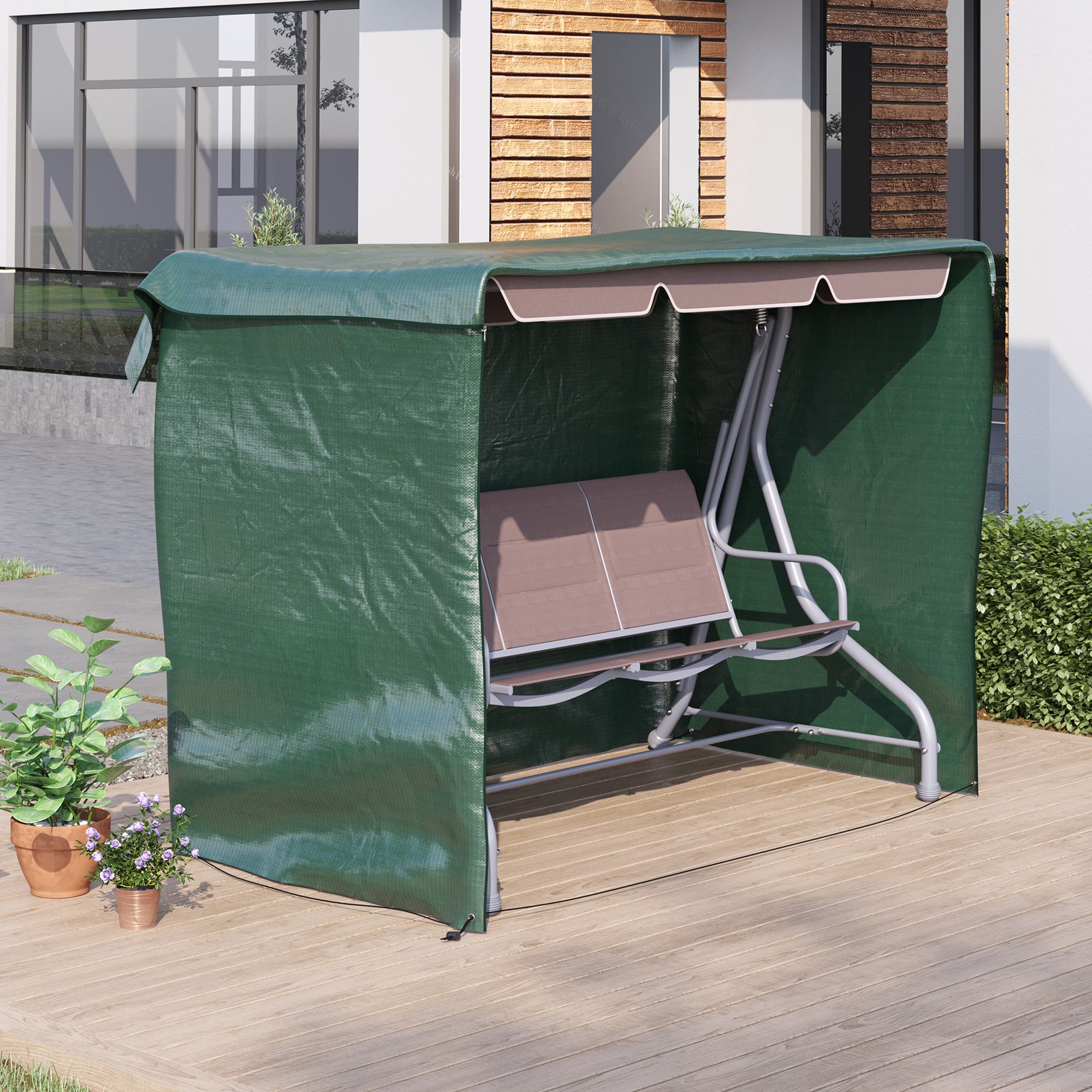 Outsunny Patio 3 Seater Swing Chair Bench Cover Outdoor Garden Furniture Rain Protection Cover Protector Waterproof Anti-UV, 215L x 155W x 150Hcm, Dark Green - North Peak Garden Furniture