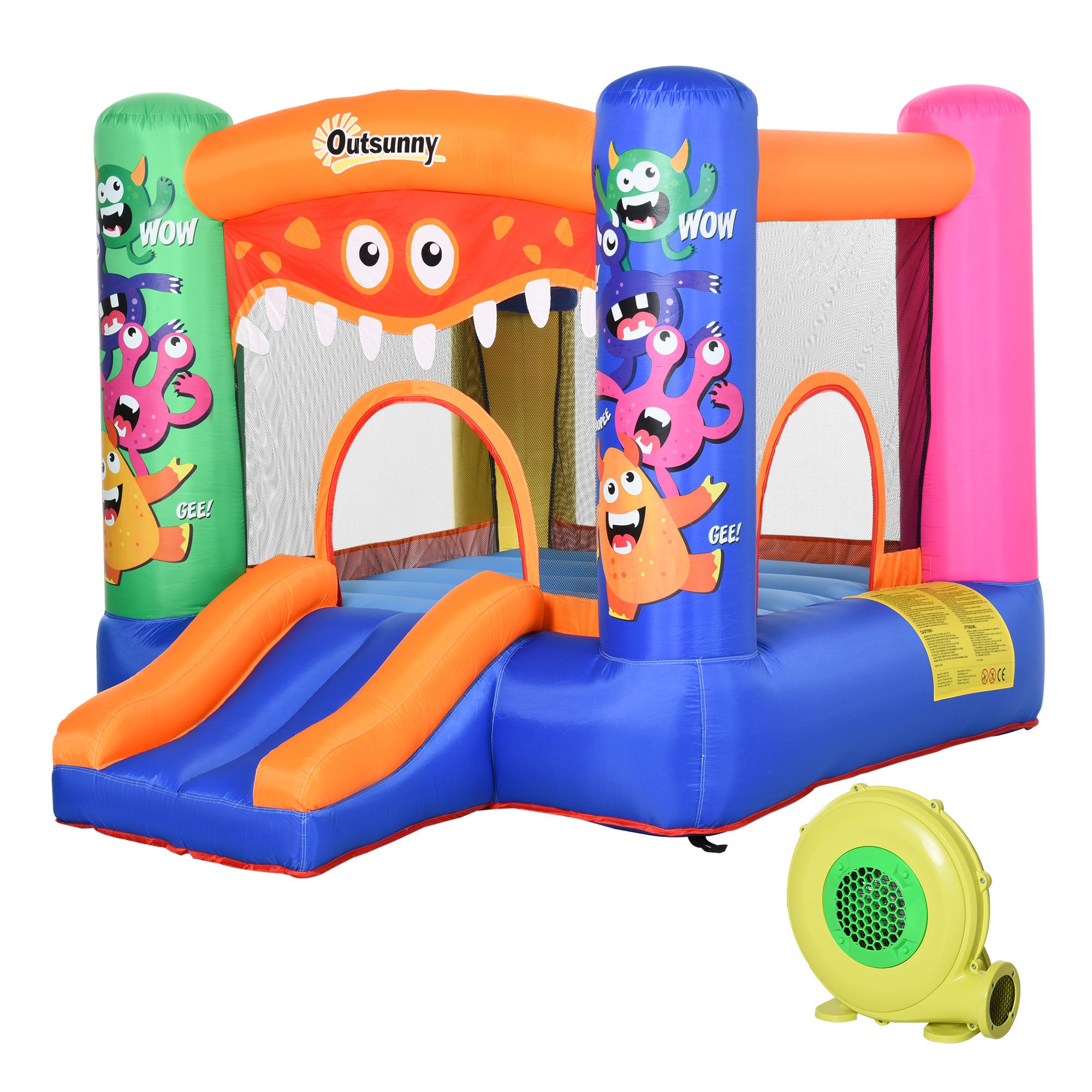 Outsunny Bouncy Castle Inflatable Basket Trampoline Slide Monster Design 180 x 250 x 175 (CM) - North Peak Garden Furniture