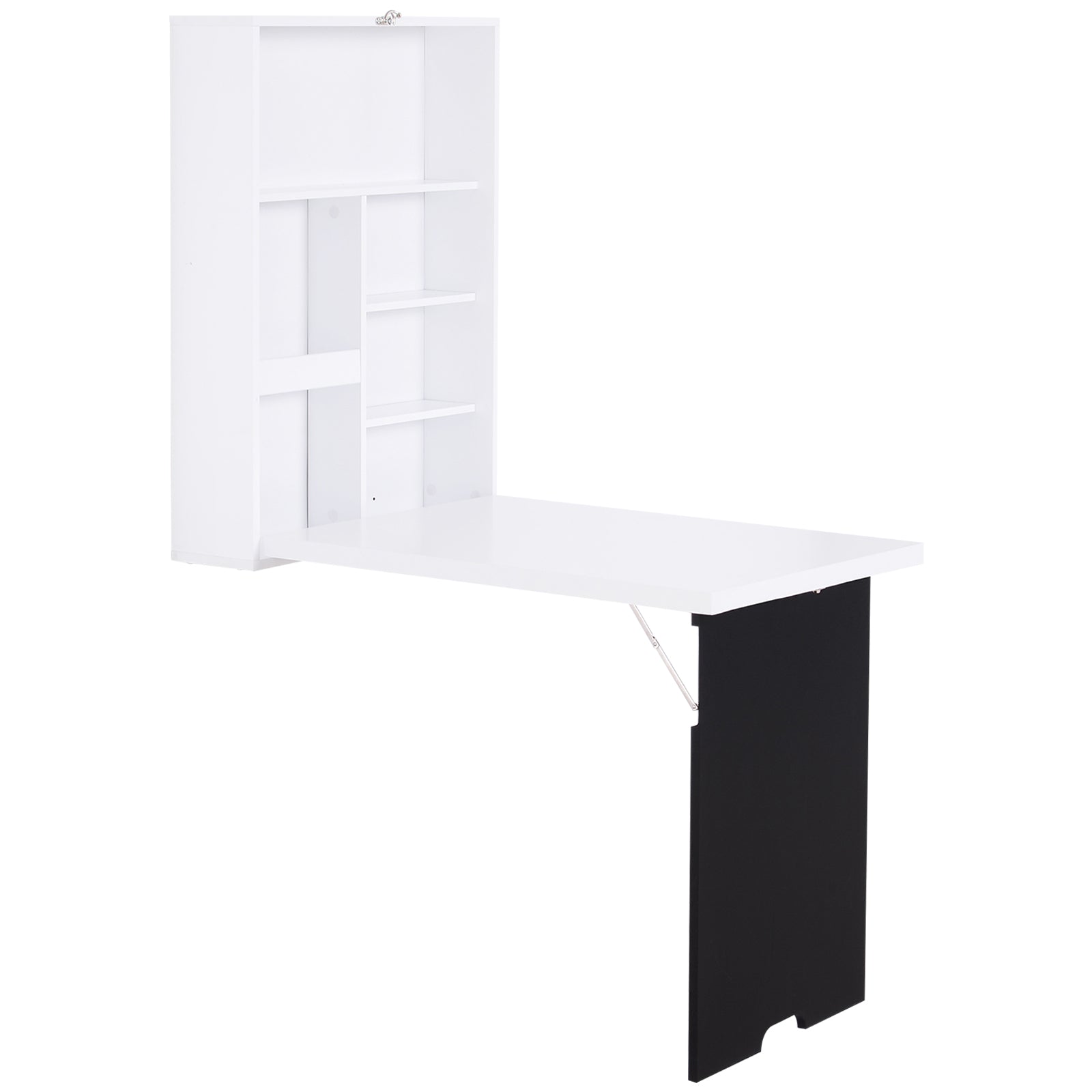 HOMCOM Folding Wall-Mounted Drop-Leaf Table, Convertible Wall Table With Chalkboard and Storage Shelf, Multifunctional Floating Desk for Home Office, White - North Peak Garden Furniture