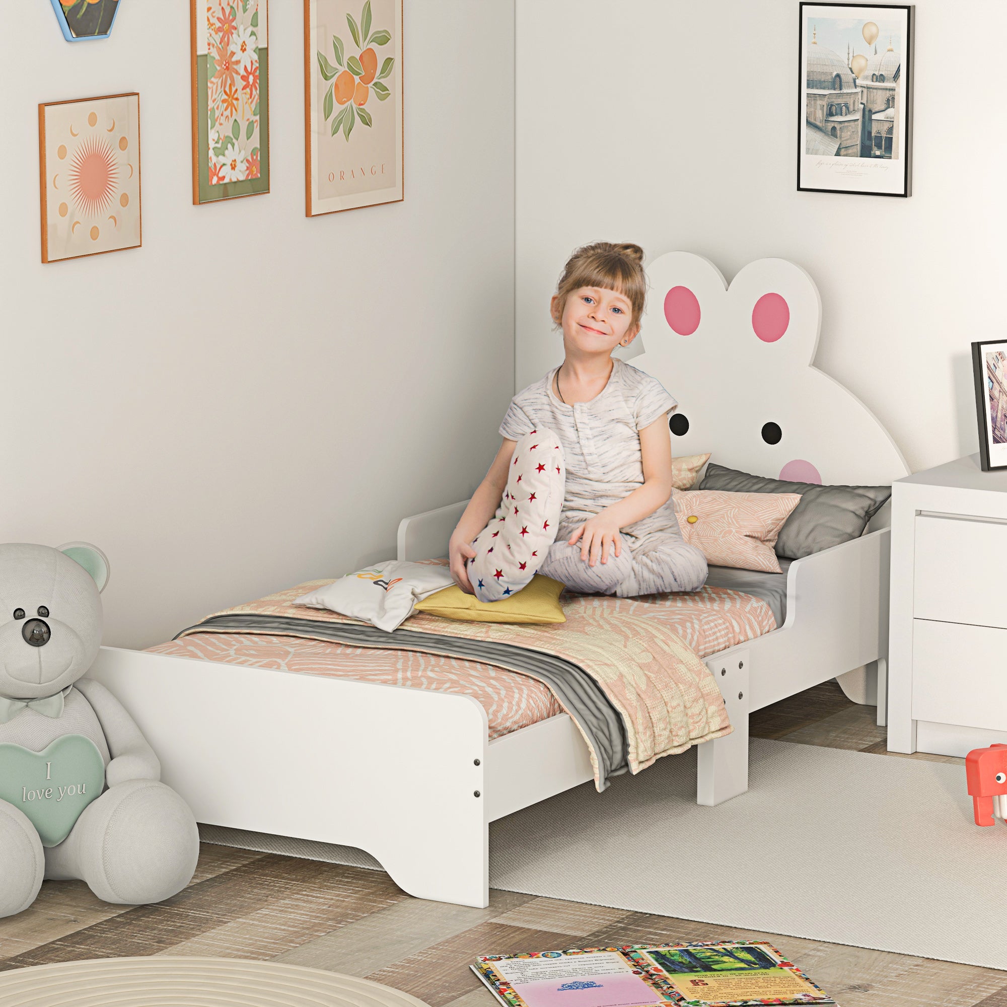 ZONEKIZ Rabbit-Designed Toddler Bed, Kids Bedroom Furniture - White - North Peak Garden Furniture