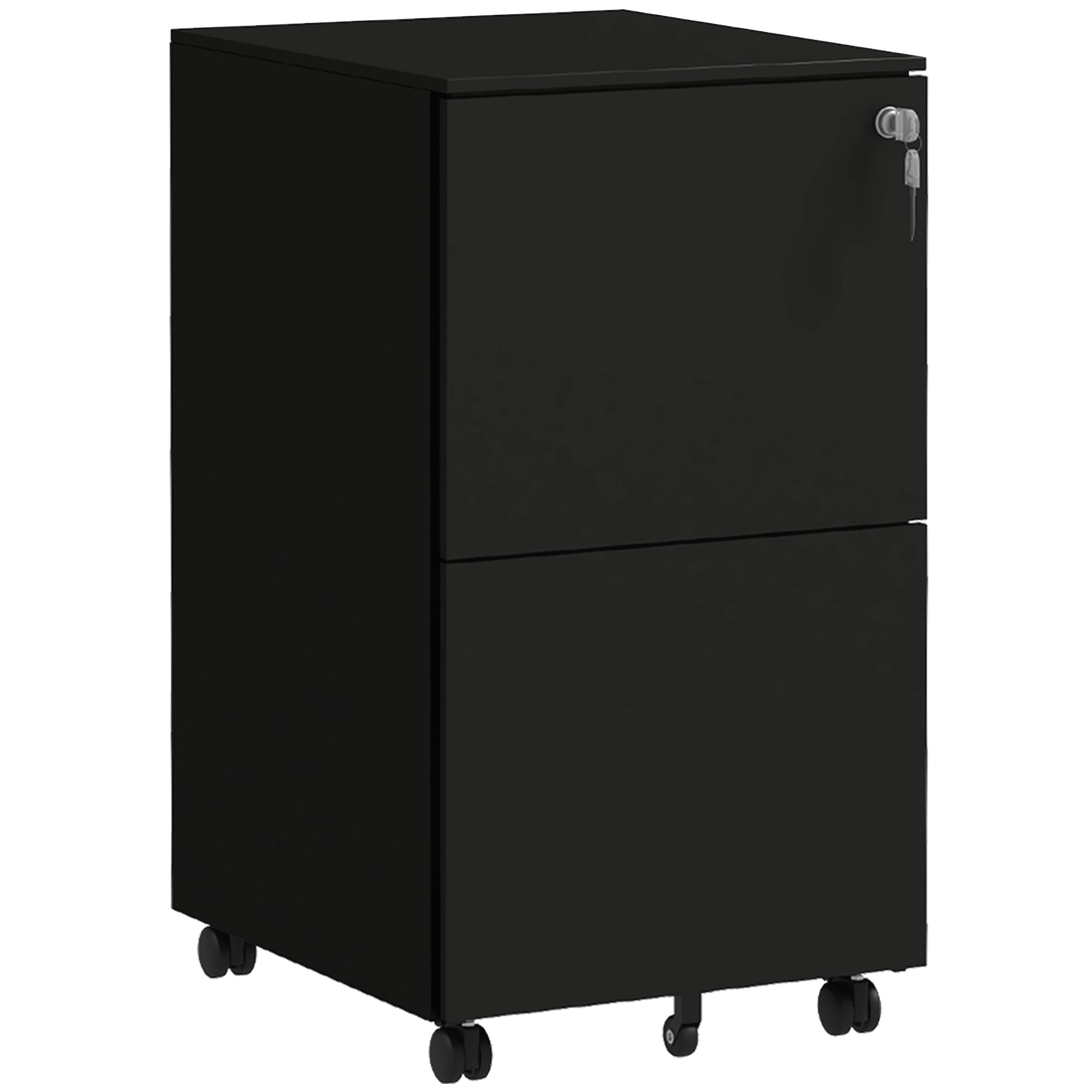 Vinsetto 2-Drawer Vertical Filing Cabinet with Lock and 5 Wheels, Steel Mobile File Cabinet, for A4, Legal and Letter Size, Pre-Assembled Body, Black - North Peak Garden Furniture