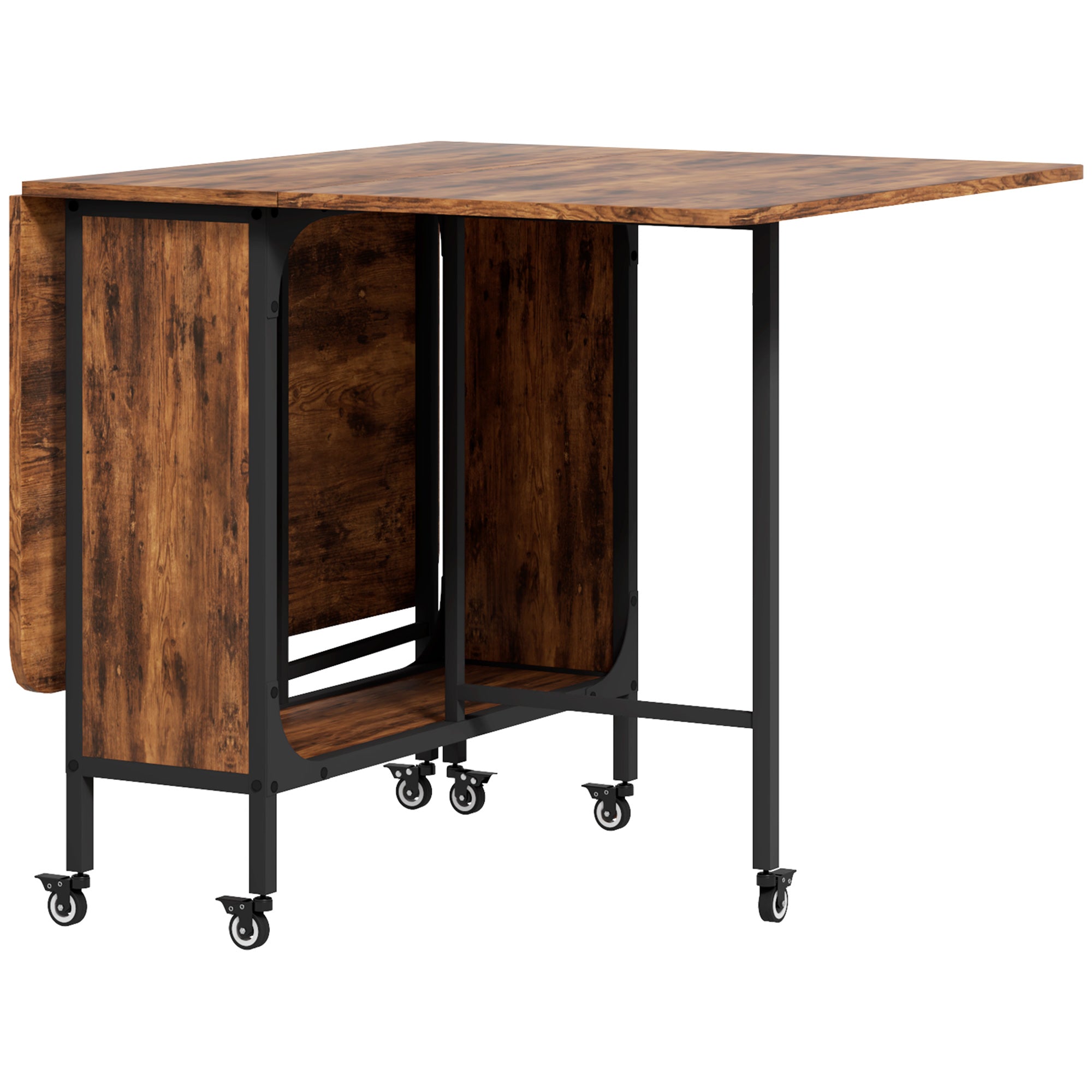 HOMCOM Six-Person Drop Leaf Dining Table - Rustic Brown/Black - North Peak Garden Furniture