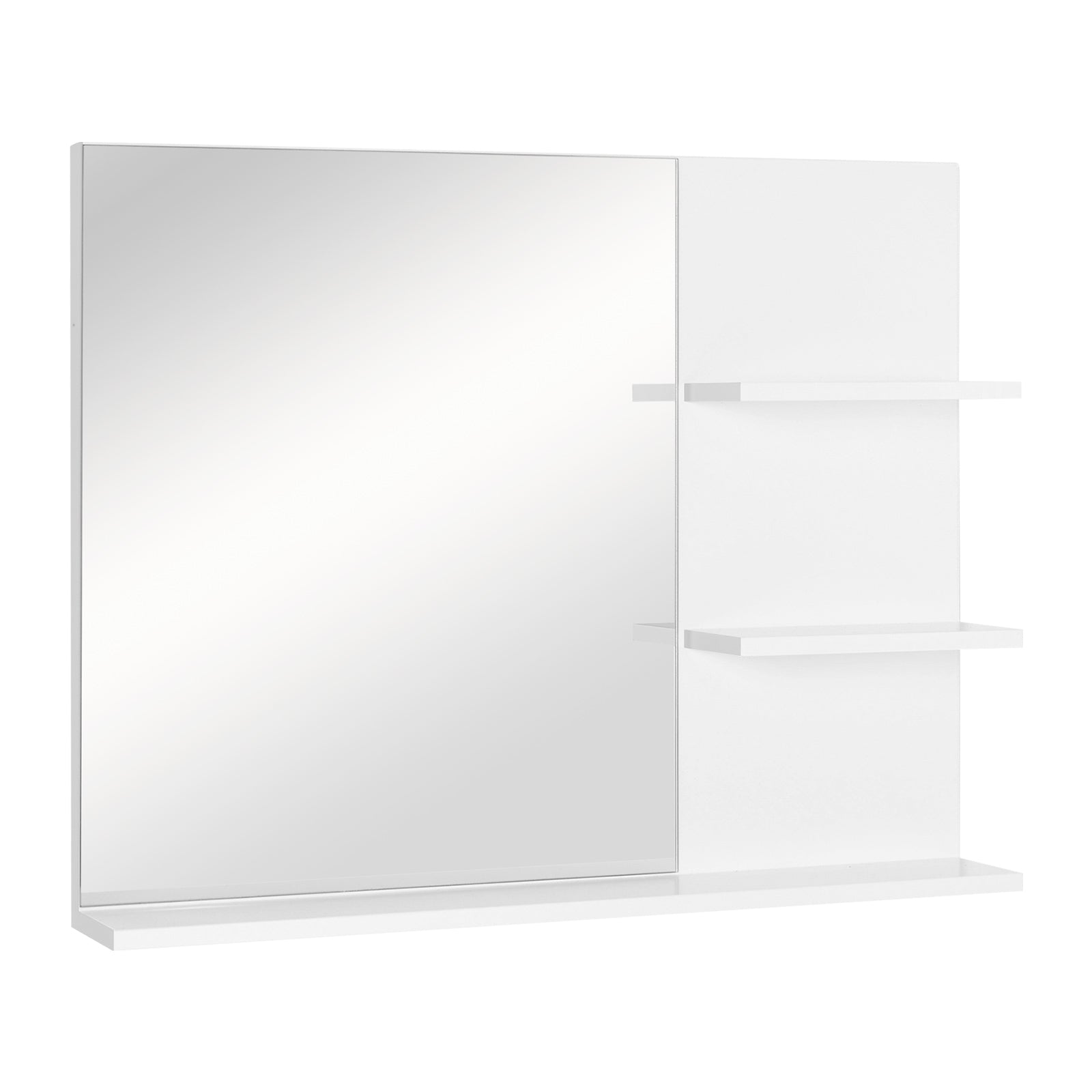 kleankin Modern Bathroom Mirror, Wall-mounted Vanity Mirror with 3 Tiers Storage Shelves for Make Up, White - North Peak Garden Furniture