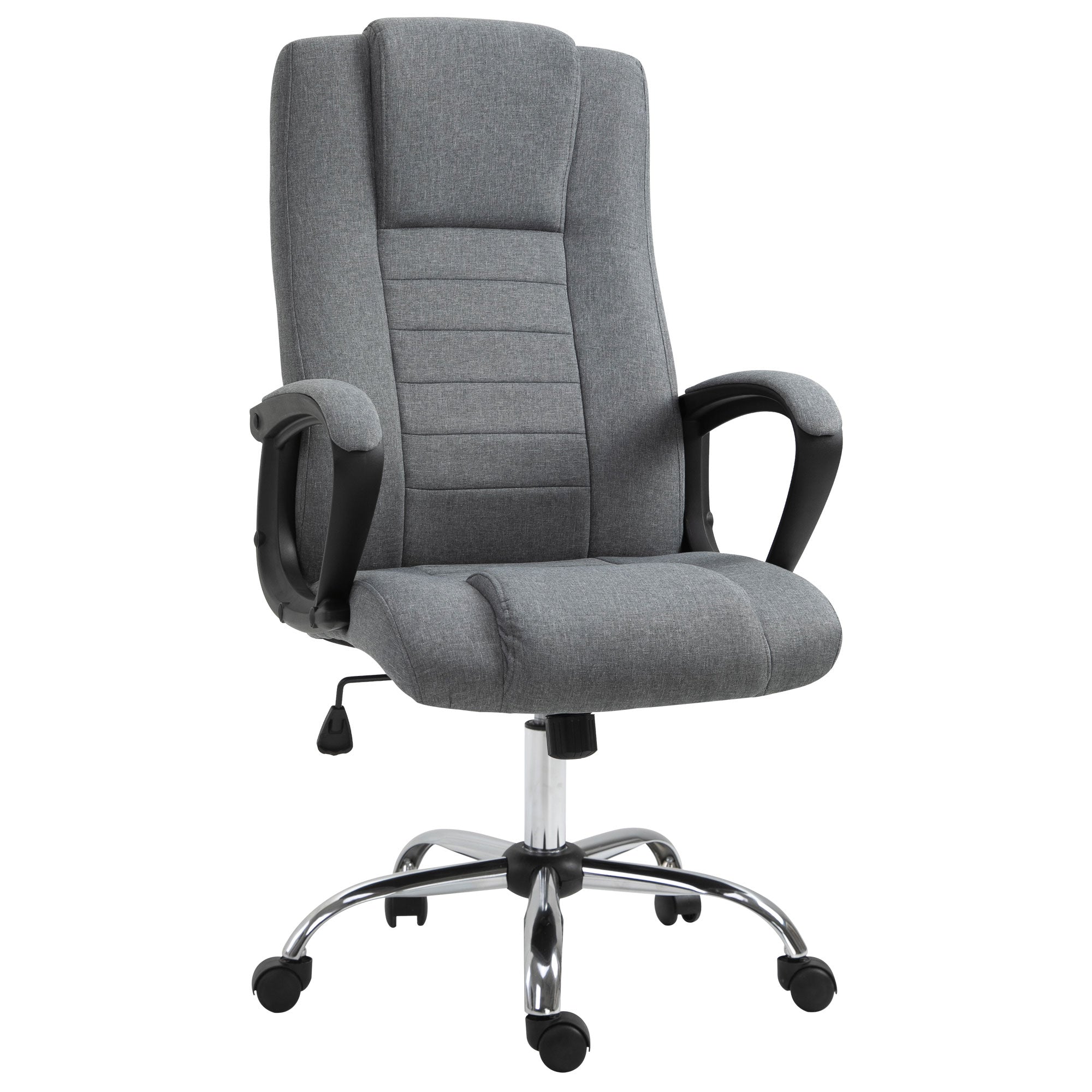 Vinsetto Office Chair, Computer Desk Chair, Linen Fabric Swivel Chair with Adjustable Height, Rolling Wheels for Home and Study, Grey - North Peak Garden Furniture