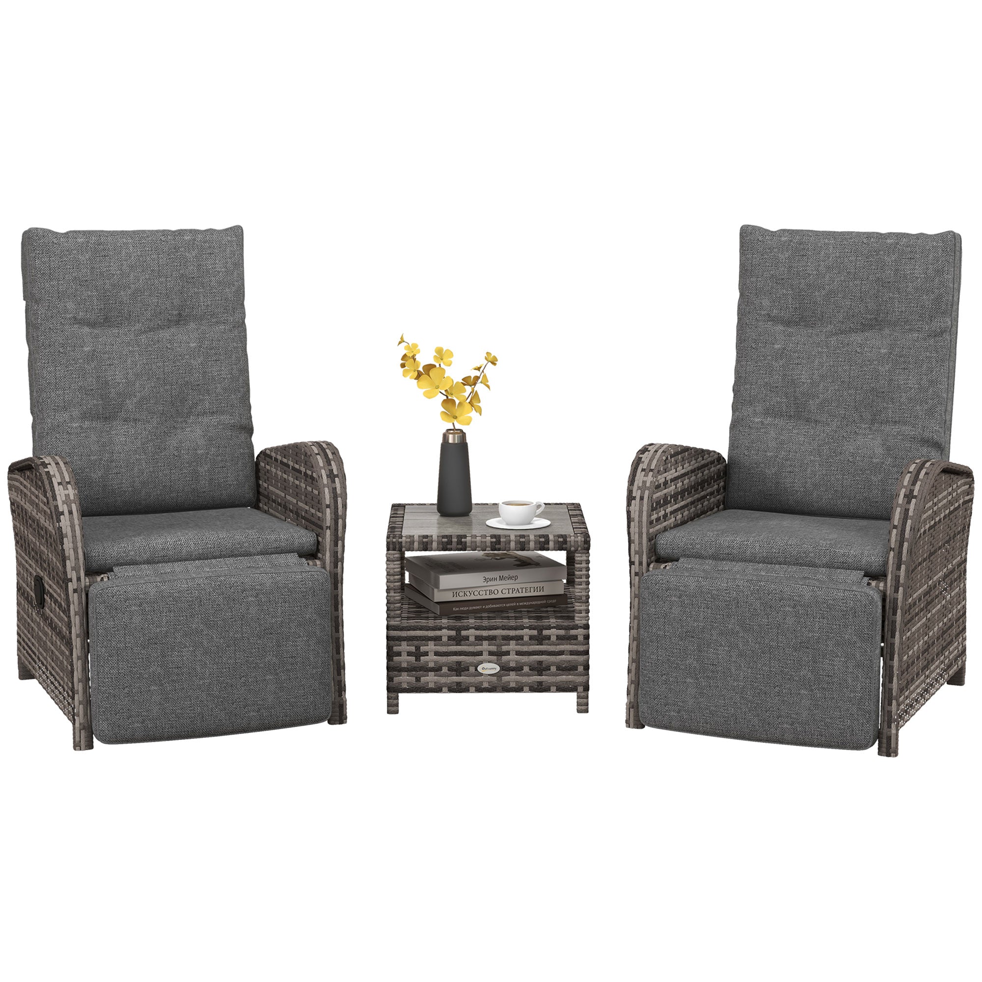 Outsunny 2 Seater Patio Rattan Wicker Chaise Lounge Sofa Set w/ Cushion for Patio Yard Porch - North Peak Garden Furniture