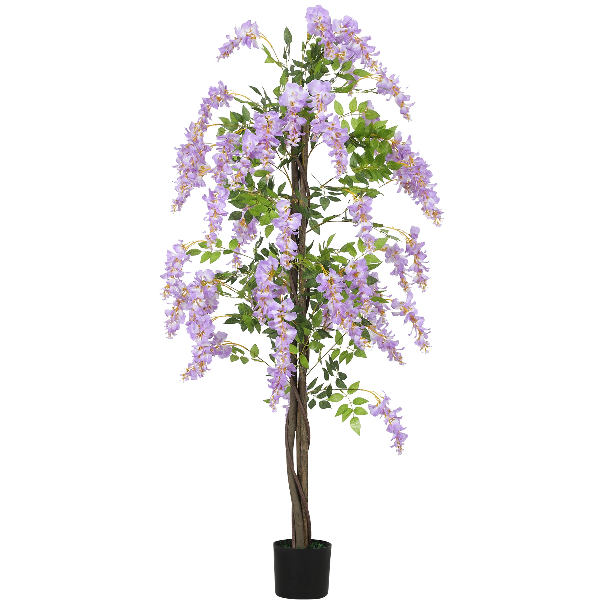 HOMCOM Artificial Wisteria Flower, Tall Fake Plant with 756 Leaves and 54 Flowers in Pot, Decorative Artificial Plant for Home Indoor Decor, 180 cm, Purple - North Peak Garden Furniture