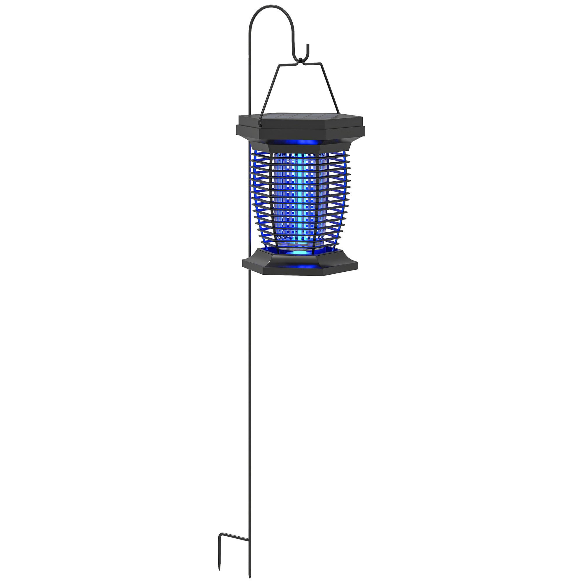 Outsunny 2-in-1 Electric Fly Zapper with UVA Light, Hanging Garden Lantern, Solar and USB-DC Rechargeable Insect Mosquito Bug Zapper, Fly Killer for Indoor and Outdoor Use, Black - North Peak Garden Furniture