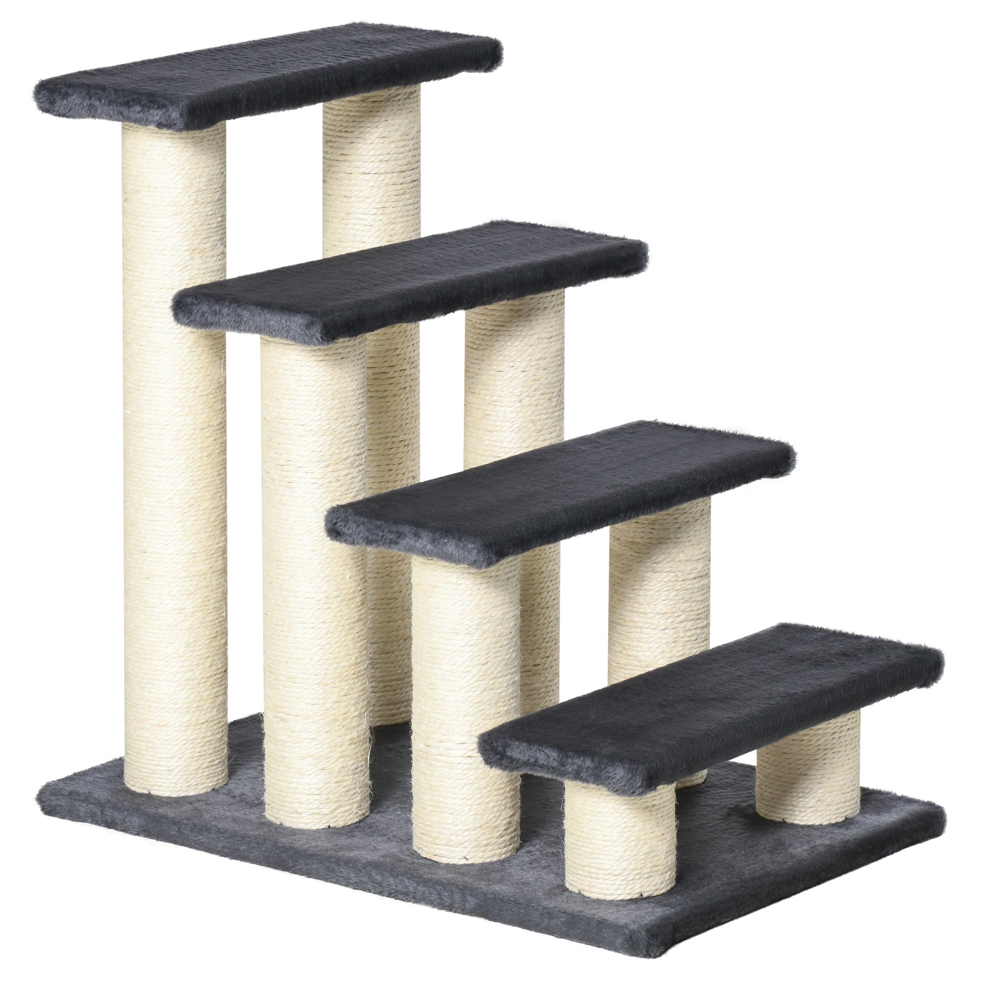 PawHut Dog Steps for Bed 4 Step Pet Stairs for Dog Cat ladder Scratch Post Grey - North Peak Garden Furniture