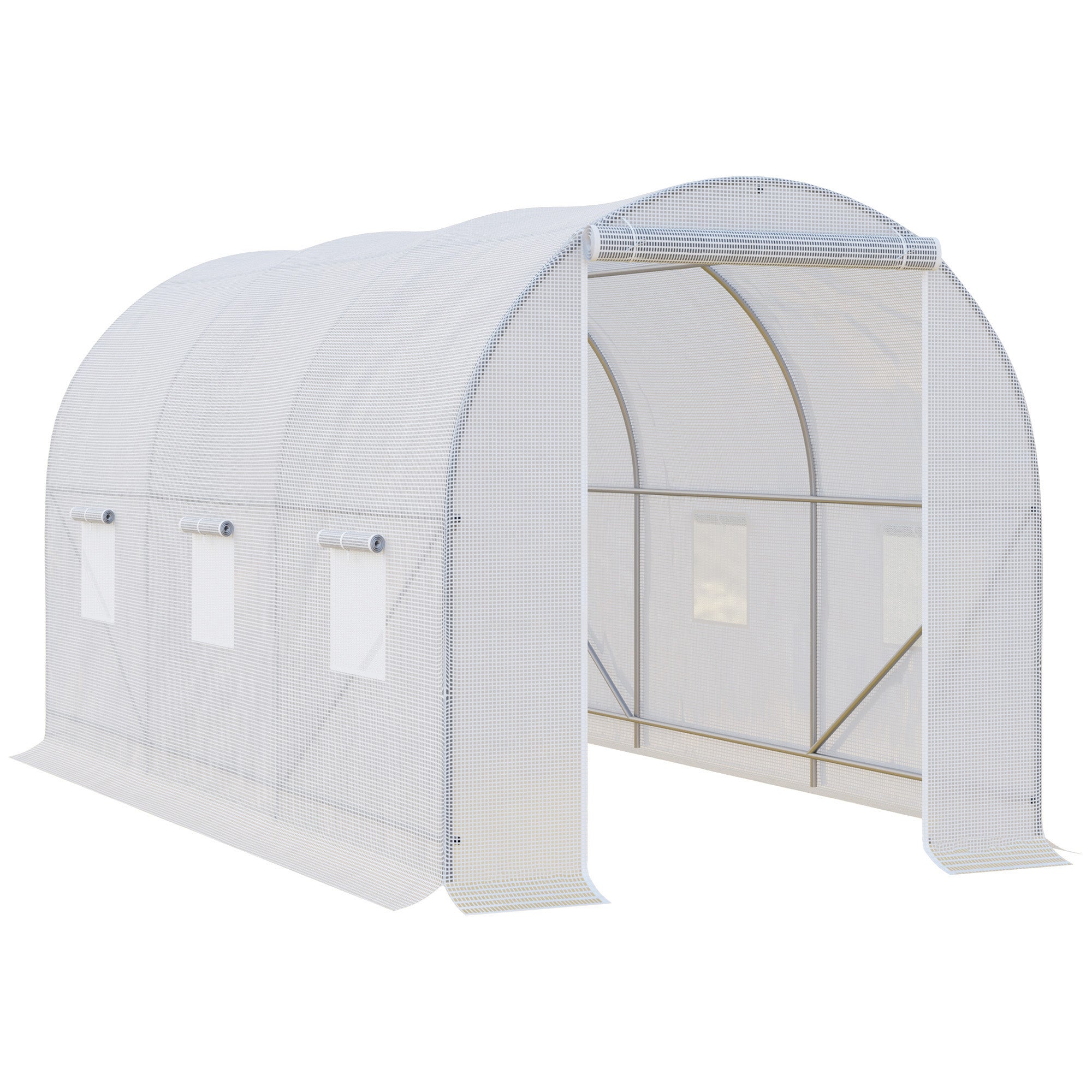 Outsunny 3.5 x 2 x 2 m Polytunnel Greenhouse, Walk-in Green House for Garden with Mesh Windows, Galvanised Steel Frame, White - North Peak Garden Furniture