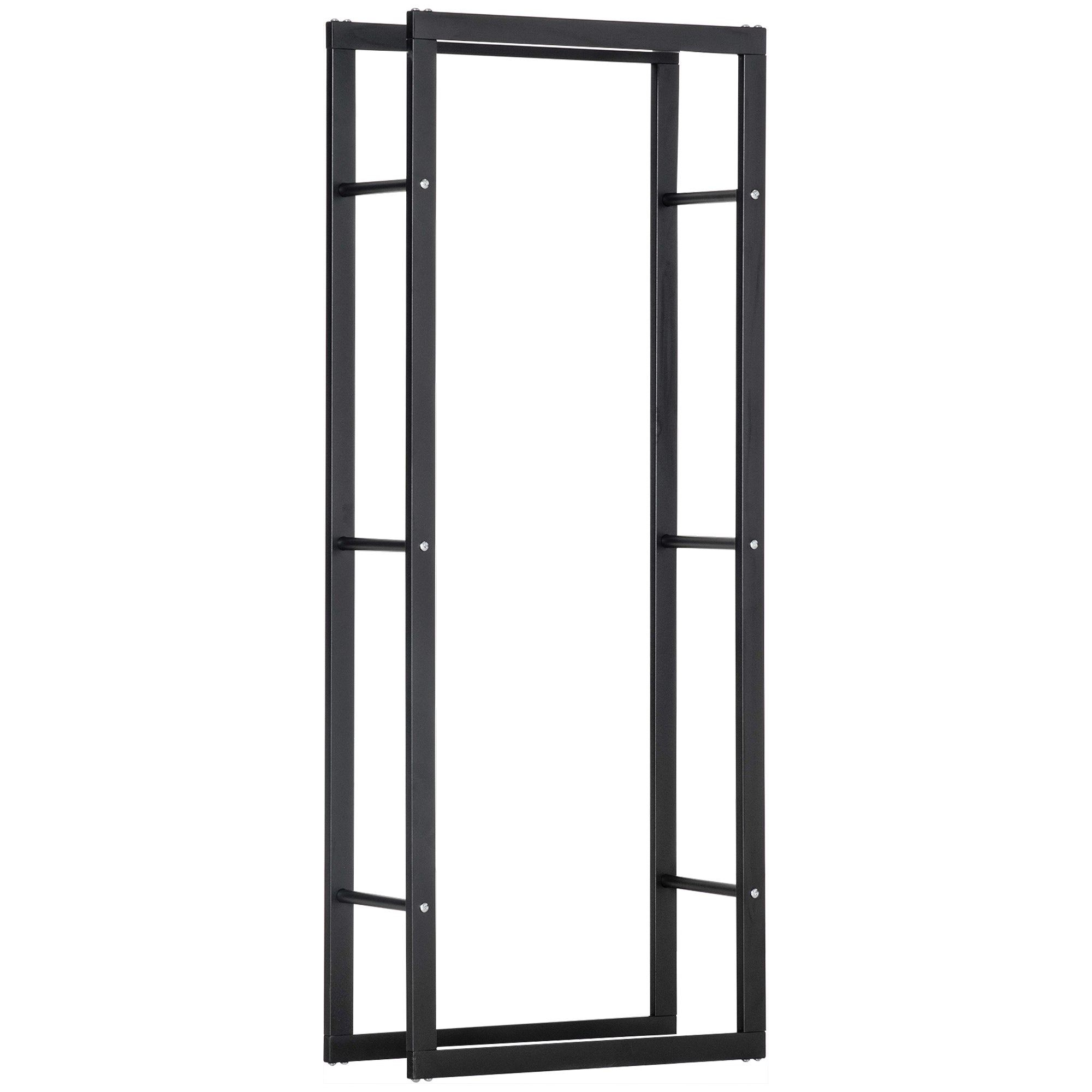 HOMCOM Metal Firewood Log Holder Tall Firewood Rack Indoor Outdoor Fireplace Wood Storage Shelf, Black, 60Wx25Dx150Hcm - North Peak Garden Furniture