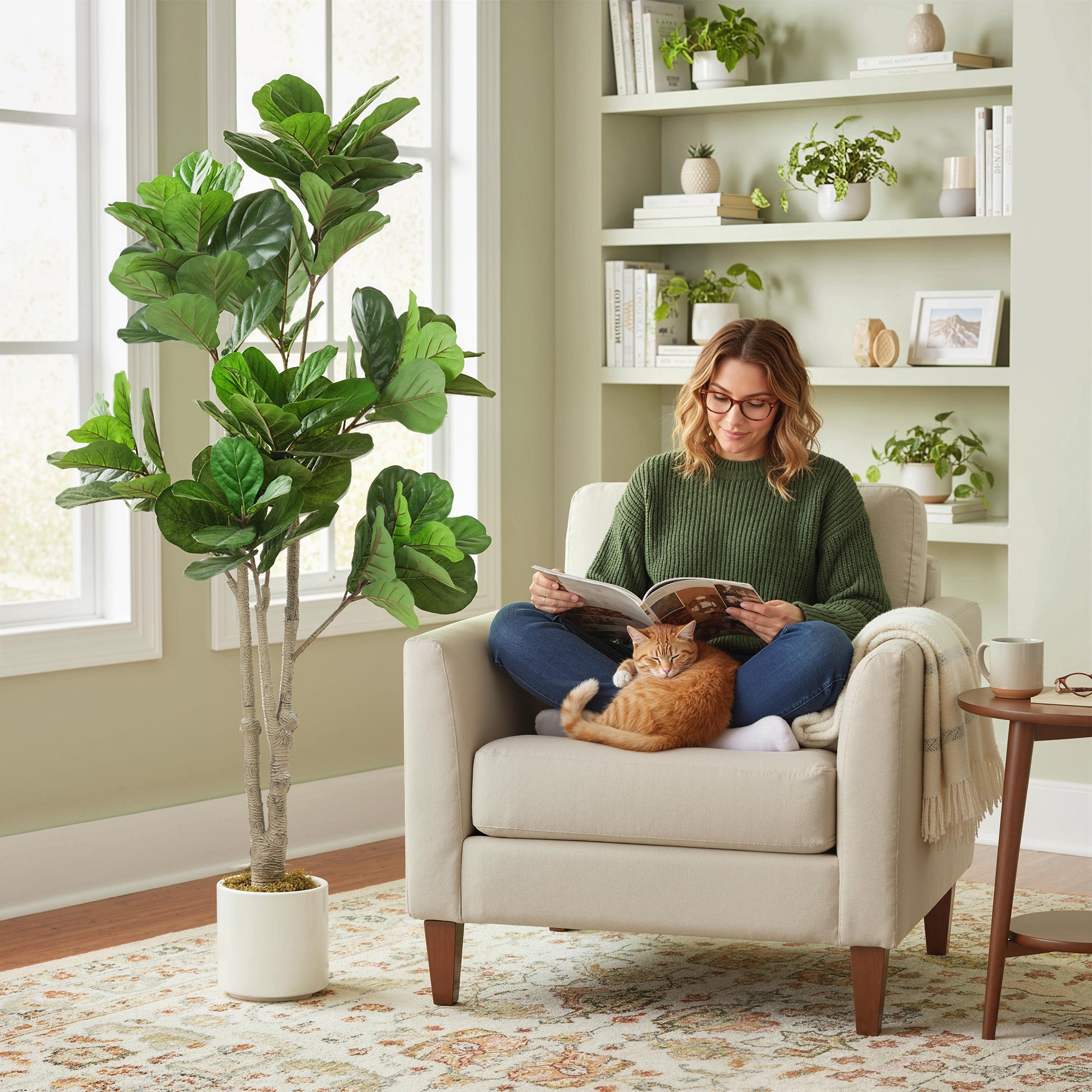 HOMCOM 180cm Artificial Fiddle Leaf Fig Tree - Green